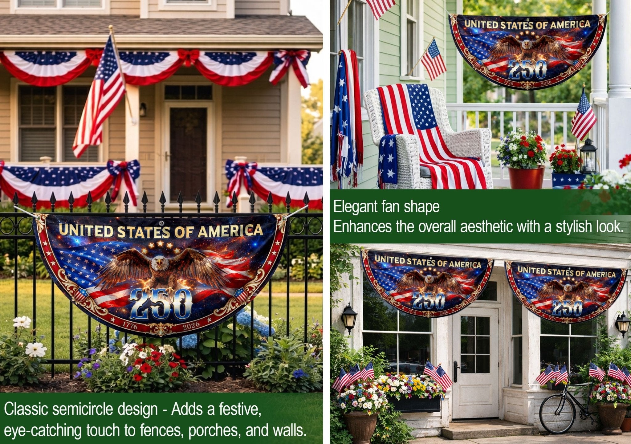 United States 250 Years Fence Flag 1776-2026 Patriotic Eagle Outdoor Banner Decoration - Rust Field Wear