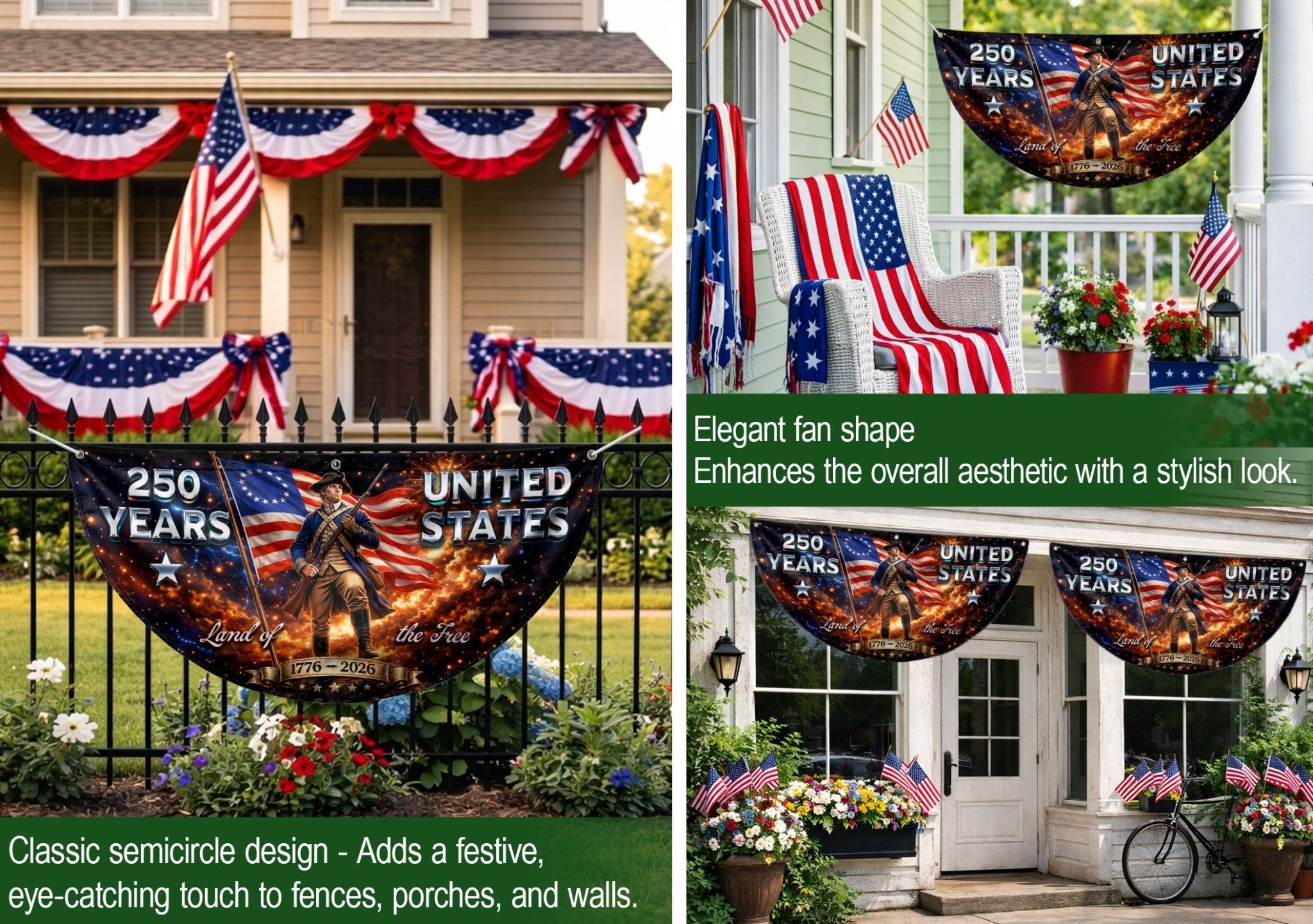 Land of the Free 250 Years Fence Banner 1776-2026 United States Patriotic Outdoor Decor - Rust Field Wear