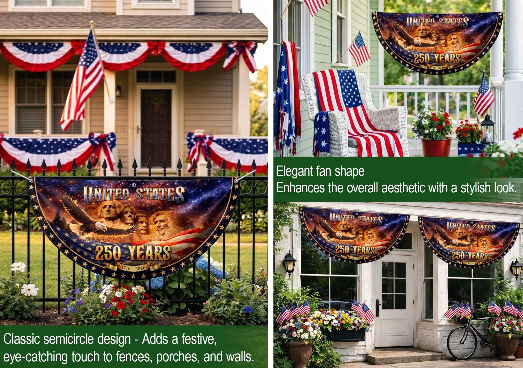 Mount Rushmore 250 Years United States Fence Flag 1776-2026 Patriotic Outdoor Banner - Rust Field Wear
