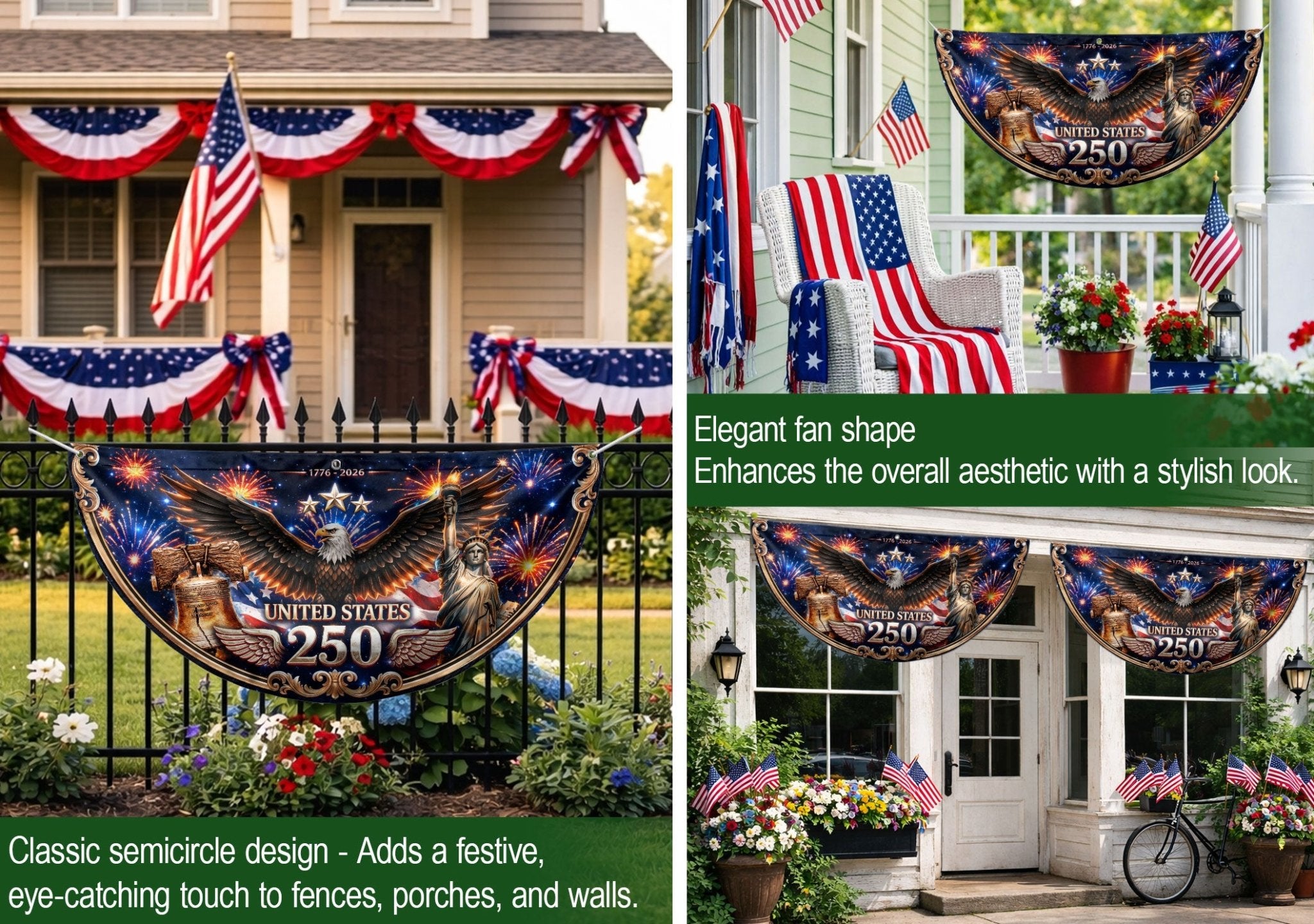 USA 250 Years Fence Flag 1776-2026 Liberty Bell Patriotic Eagle Yard Decoration - Rust Field Wear