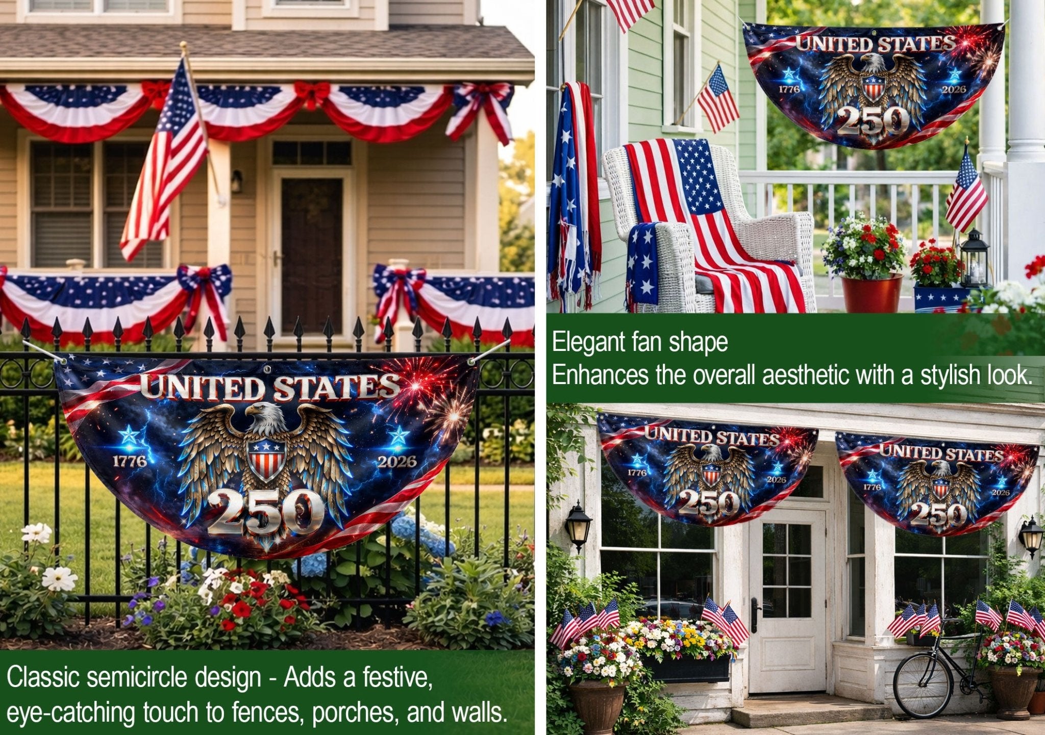 250 Years United States Fence Flag 1776-2026 Patriotic Eagle Outdoor Banner Decoration - Rust Field Wear