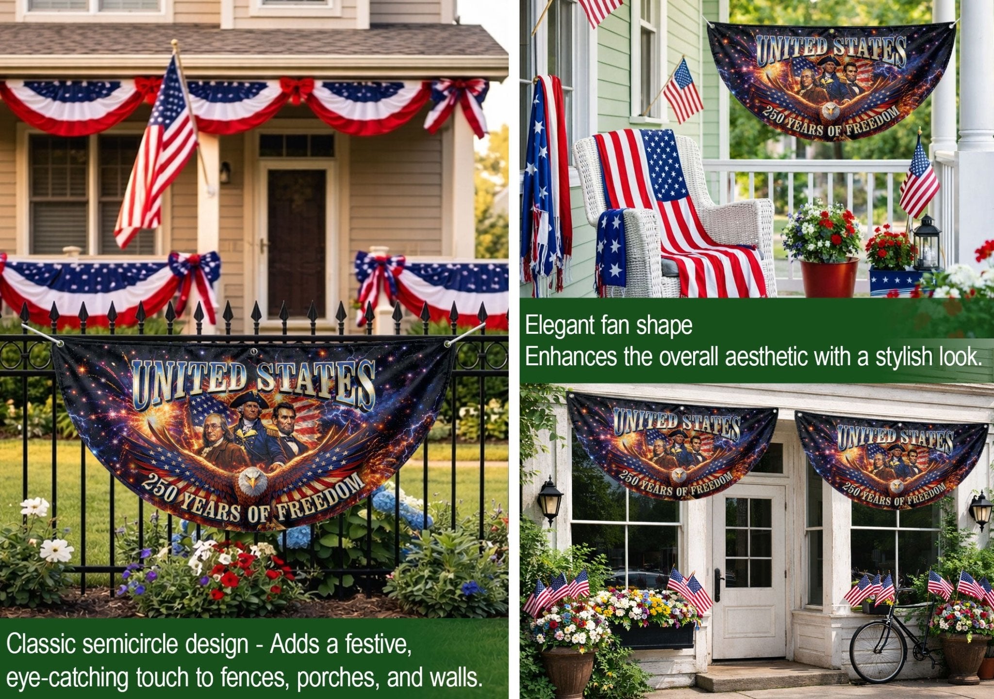 America 250 Years of Freedom Fence - Patriotic Eagle & Founding Fathers for 2026 - Rust Field Wear