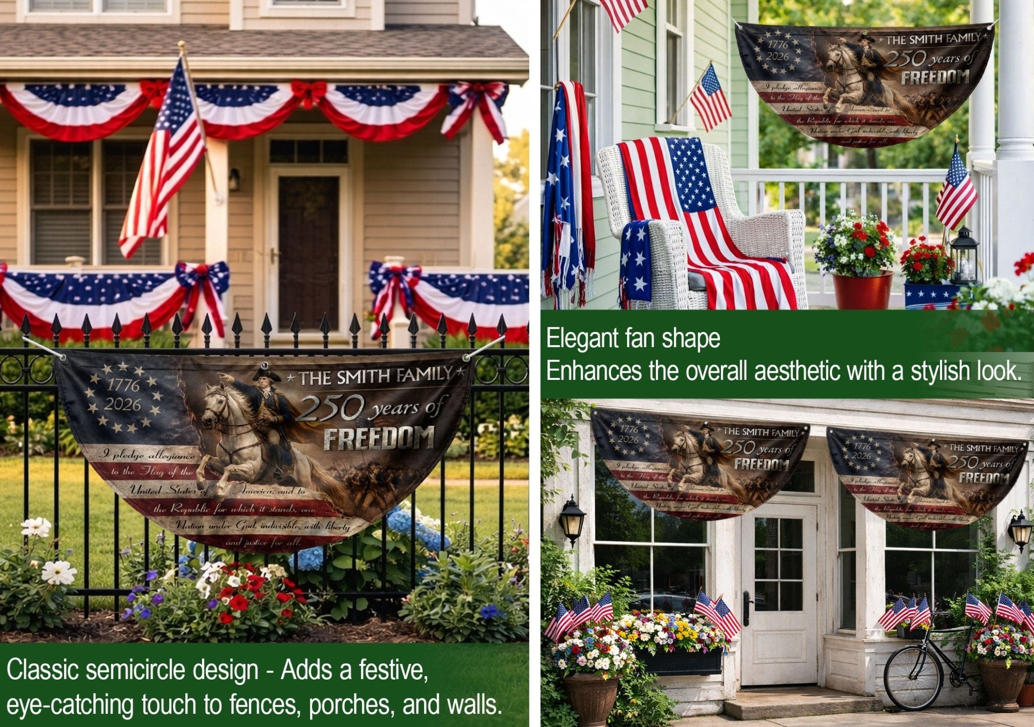 George Washington Fence Flag Custom Family Name 250 Years Freedom 1776-2026 Yard Decor - Rust Field Wear
