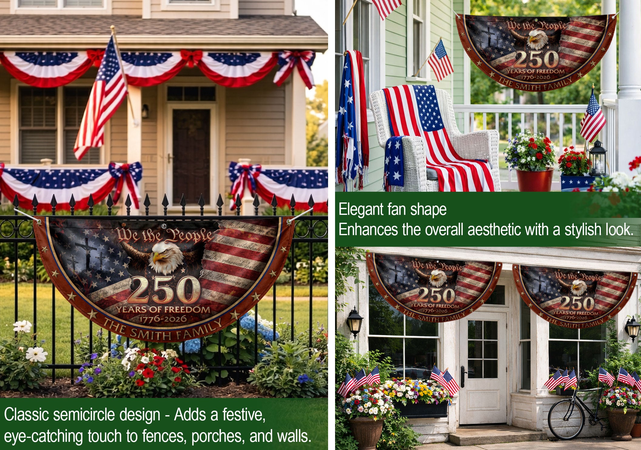 250 Christ Years of Freedom Flag Fence Flag Custom Family Name 250 Years Christian Flag American Flag with Cross Design
