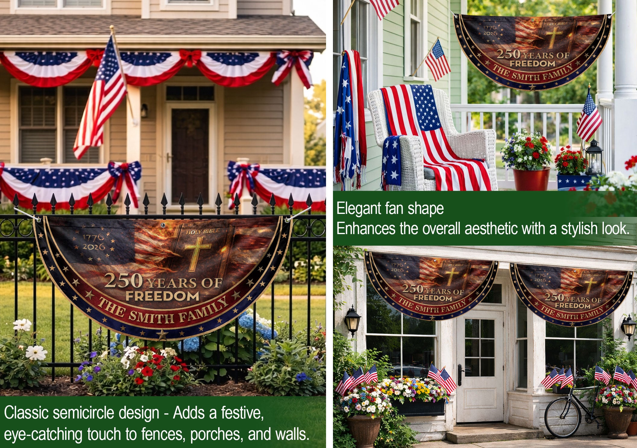 250 Christ Years Freedom Flag Fence Flag Custom Family Name 250 Years Christian Flag American Flag with Cross 250th Anniversary Design
