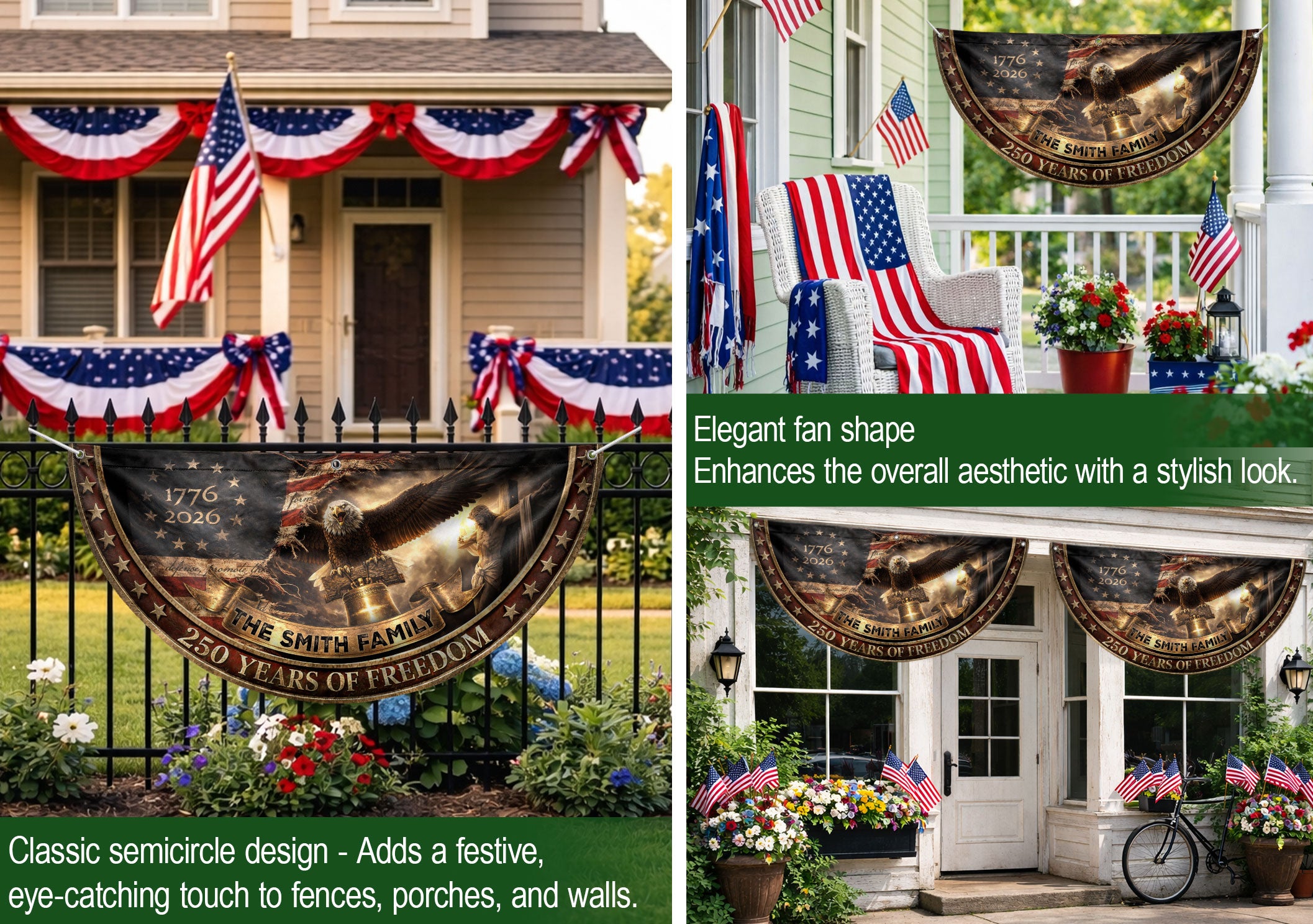 250 Years of Freedom Flag Fence Flag Custom Family Name American Flag with Cross Christian 250th Anniversary Patriotic Banner Gift