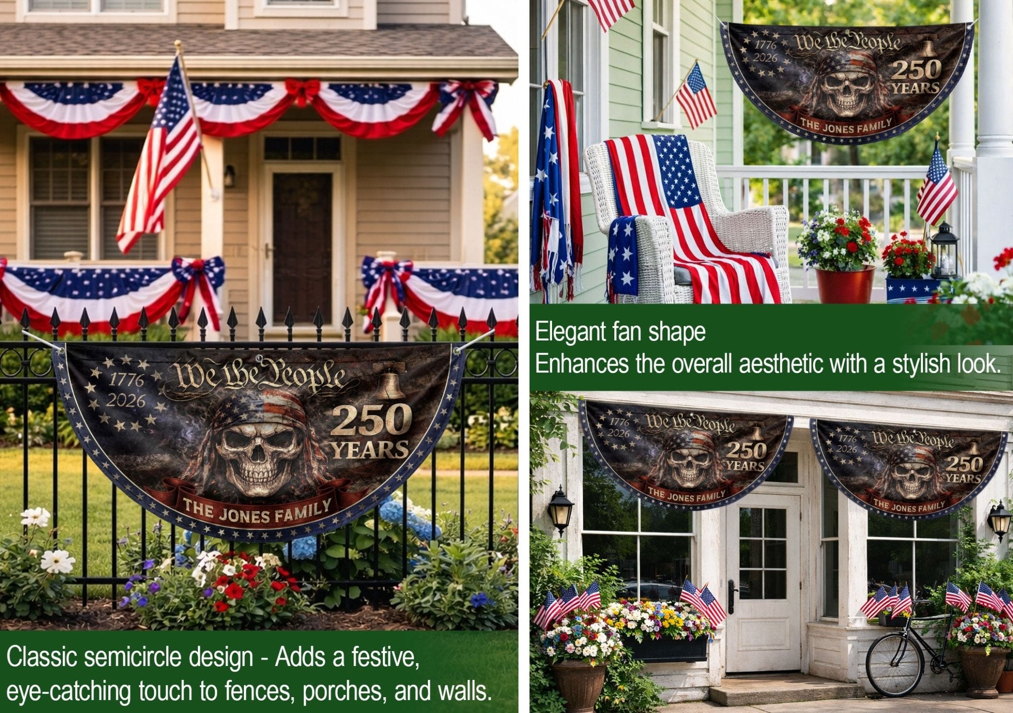We The People Fence Flag Custom Family Name 250 Years Freedom 1776-2026 Patriotic Yard Decor - Rust Field Wear
