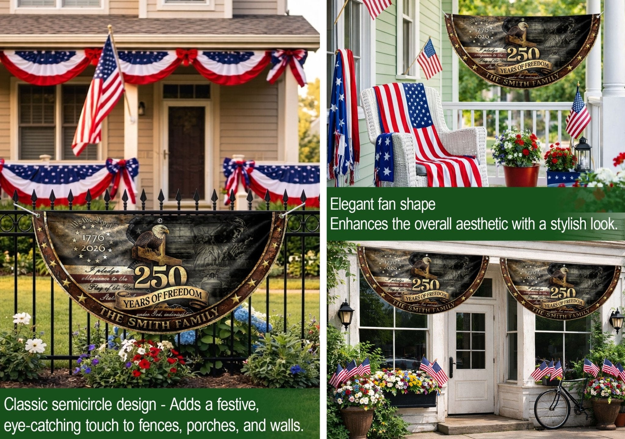Faith Eagle Cross Fence Flag Custom Family Name 250 Years Freedom 1776-2026 Patriotic Decor - Rust Field Wear