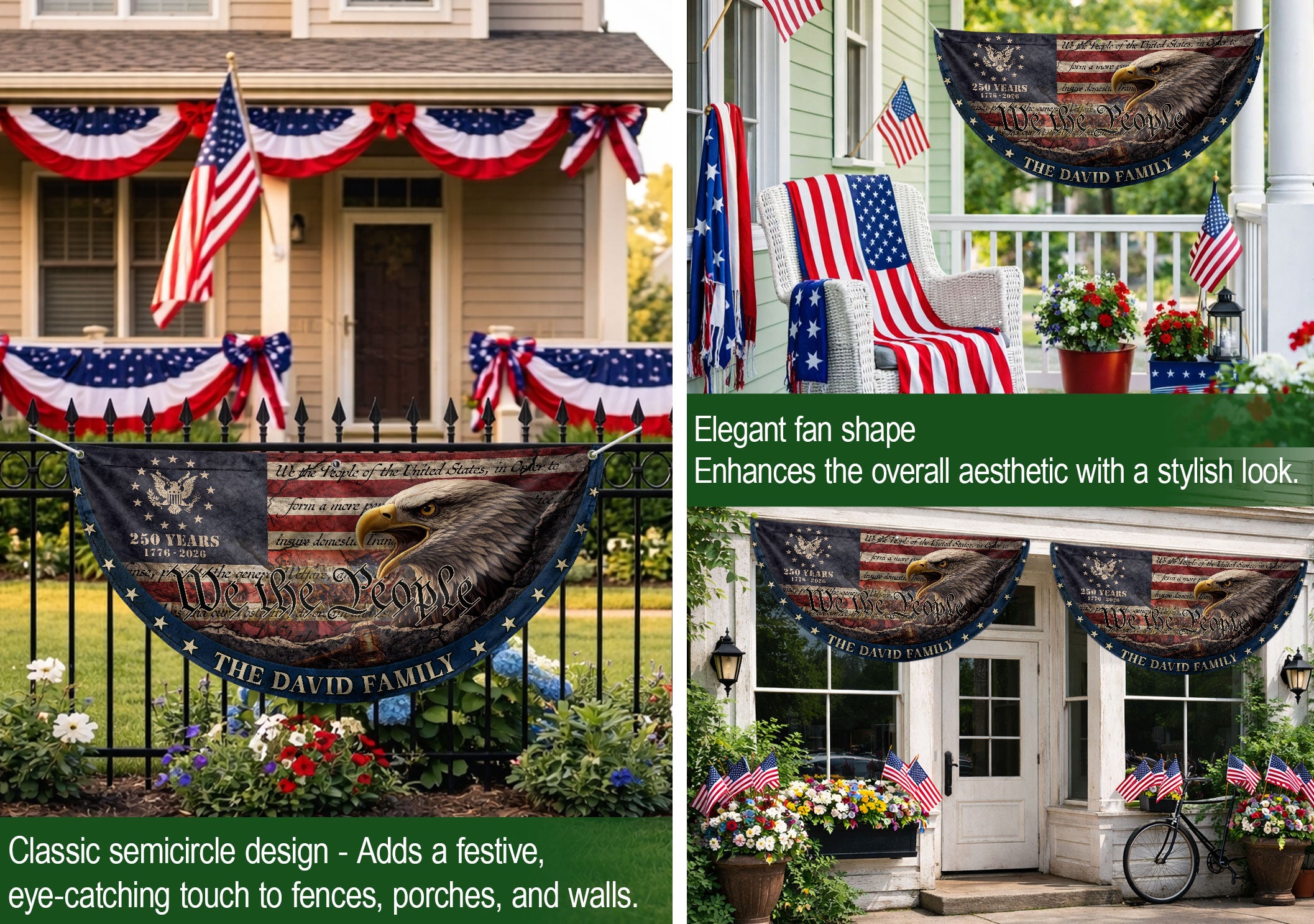 We The People Eagle Head Fence Flag Custom Family Name 250 Years Freedom 1776-2026 Patriotic Yard Decor