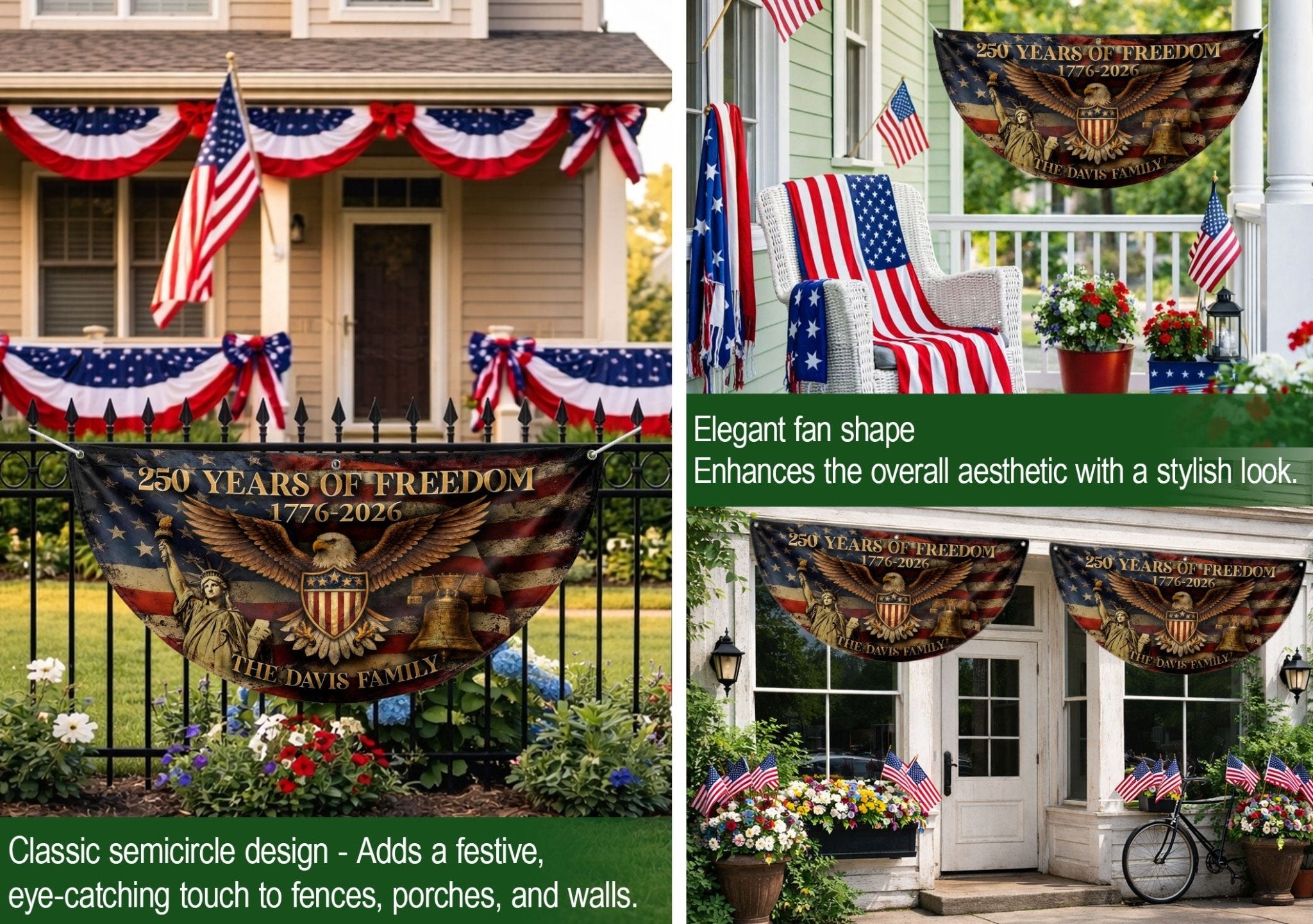 American Eagle Shield Fence Flag Custom Family Name 250 Years of Freedom 1776-2026 Patriotic Yard Decor - Rust Field Wear
