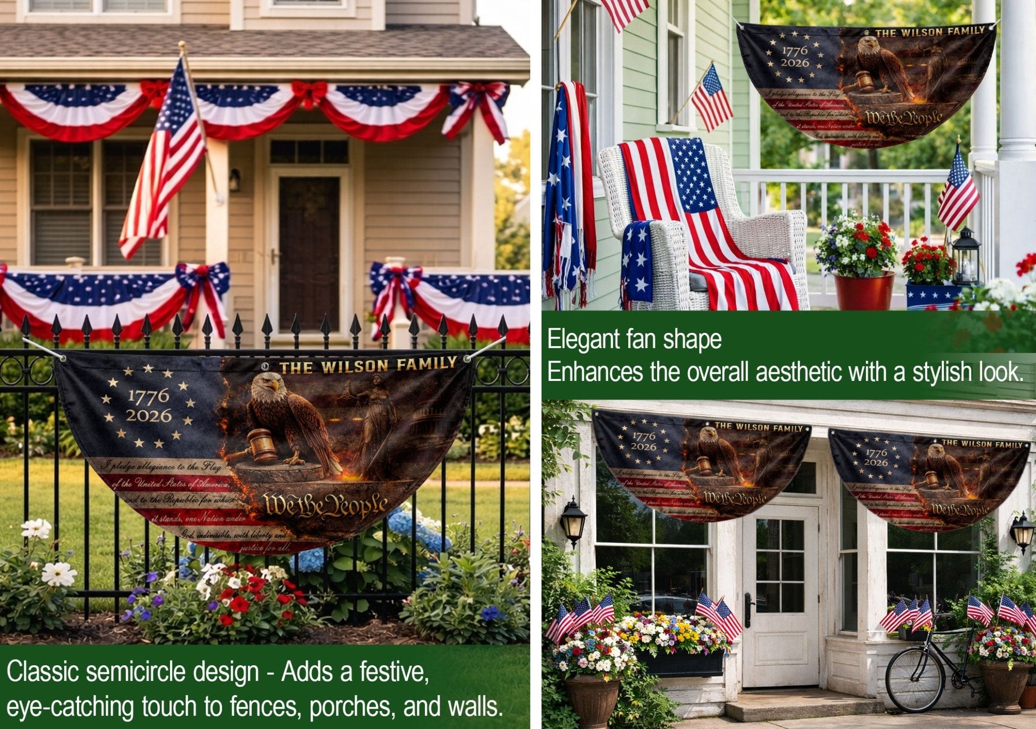 Justice Eagle Gavel Fence Flag Custom Family Name 250 Years Freedom 1776-2026 Patriotic Yard Decor - Rust Field Wear
