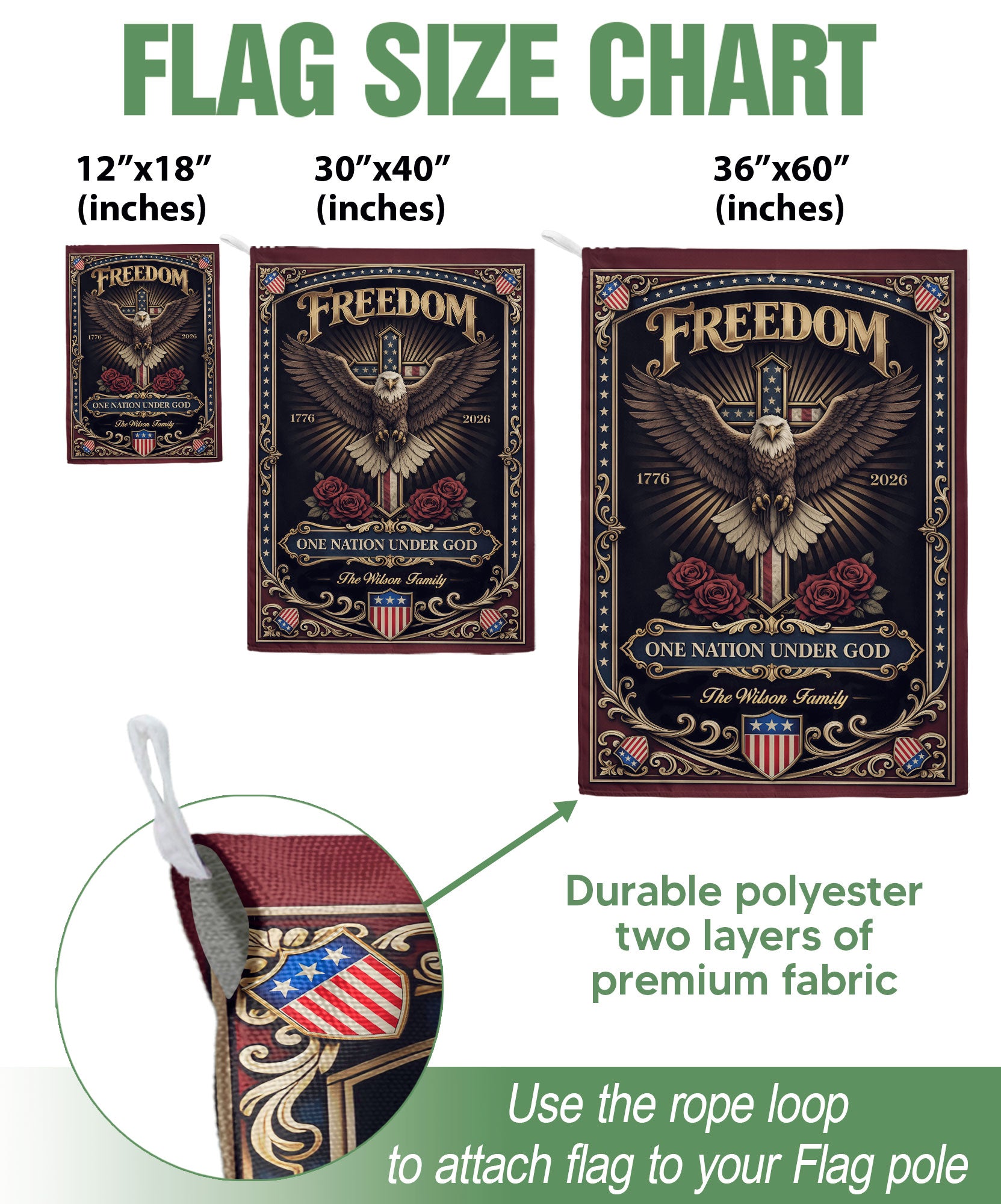 Custom Family Name Garden Flag 250 Years Patriotic Eagle Cross 1776–2026 Freedom Banner