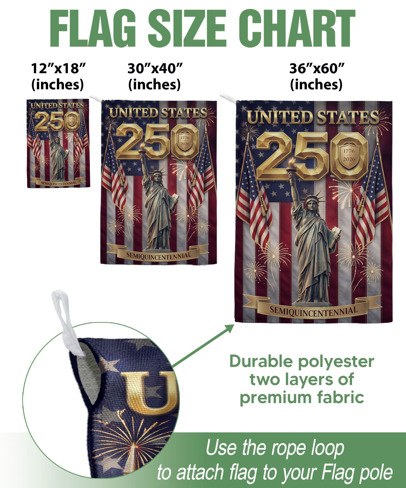 250th Anniversary House Flag United States Patriotic Banner Statue of Liberty 1776-2026