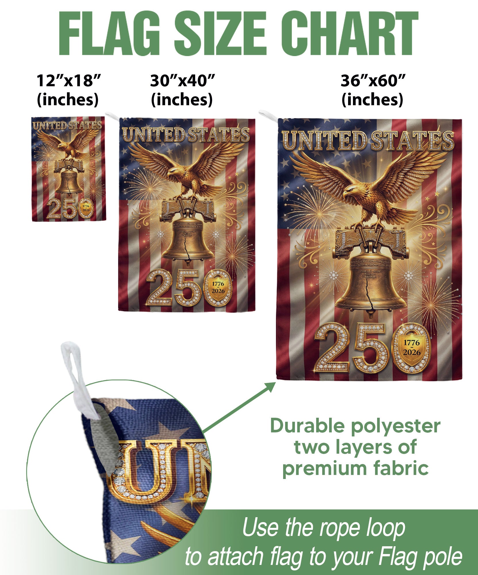 250th Anniversary House Flag USA Eagle Liberty Bell Patriotic Banner 1776-2026 Decor