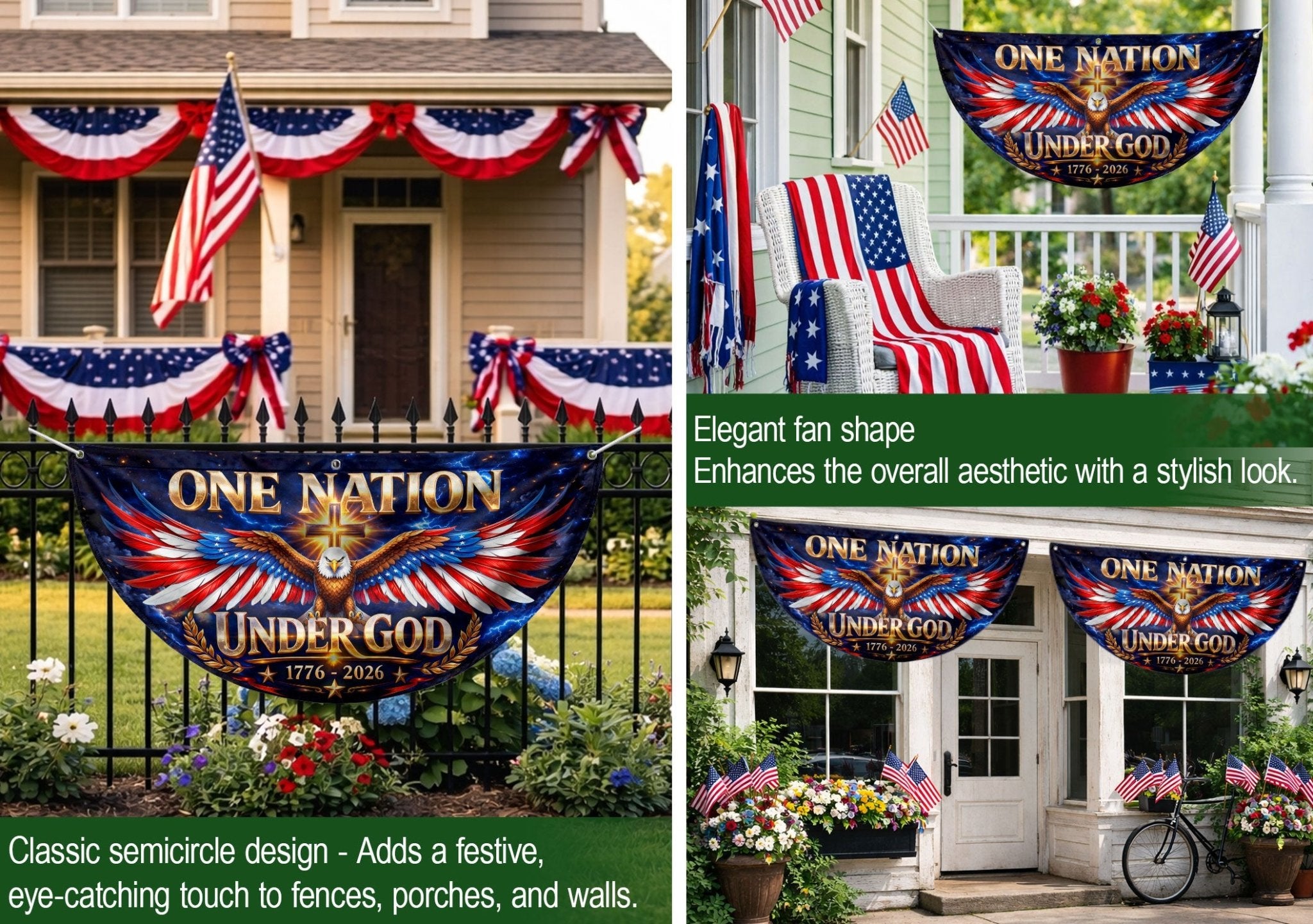 250 Years United States Fence Flag One Nation Under God 1776-2026 Patriotic Eagle Banner - Rust Field Wear