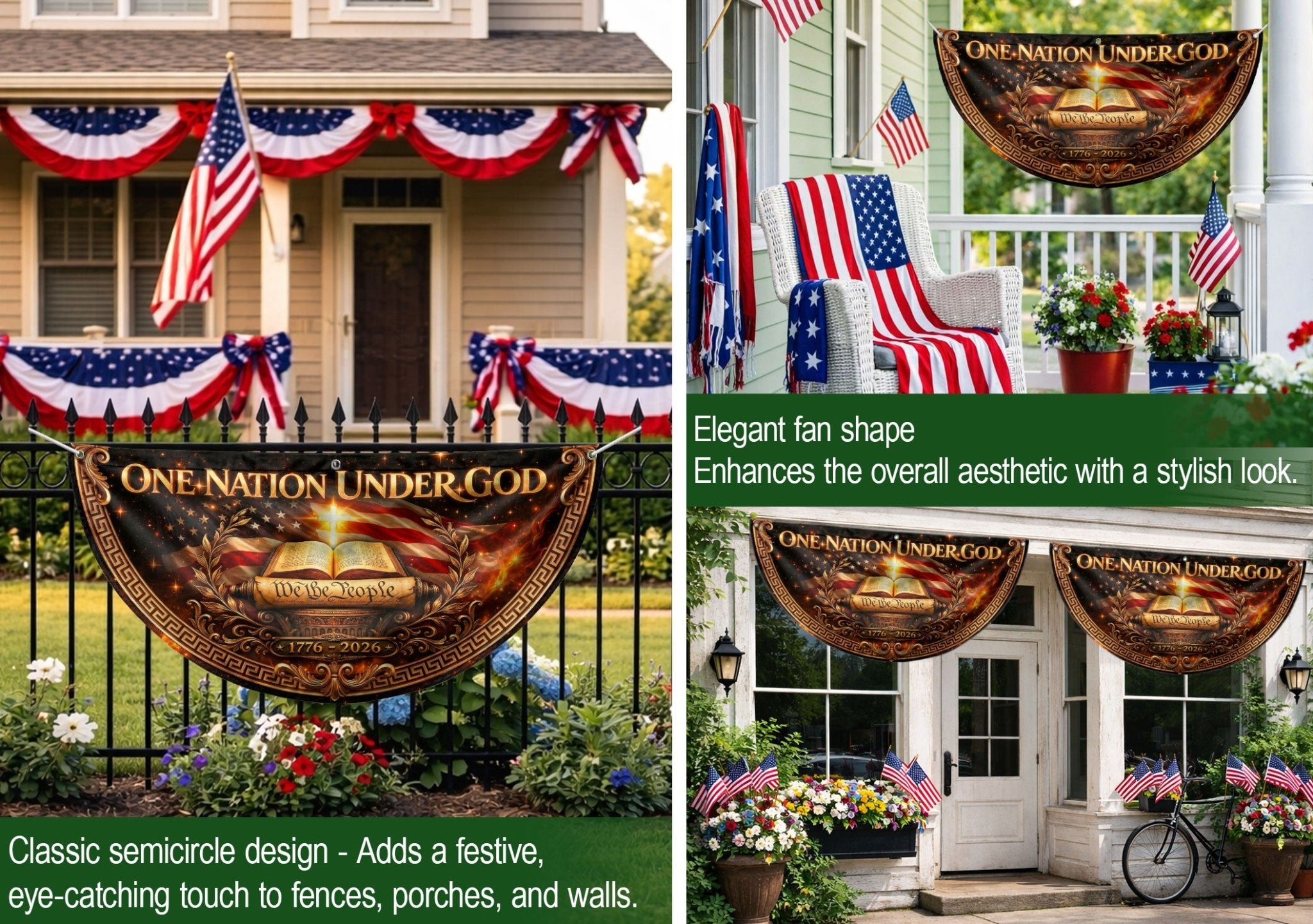 United States 250 Years Fence Flag One Nation Under God 1776-2026 Patriotic Bible Decor - Rust Field Wear