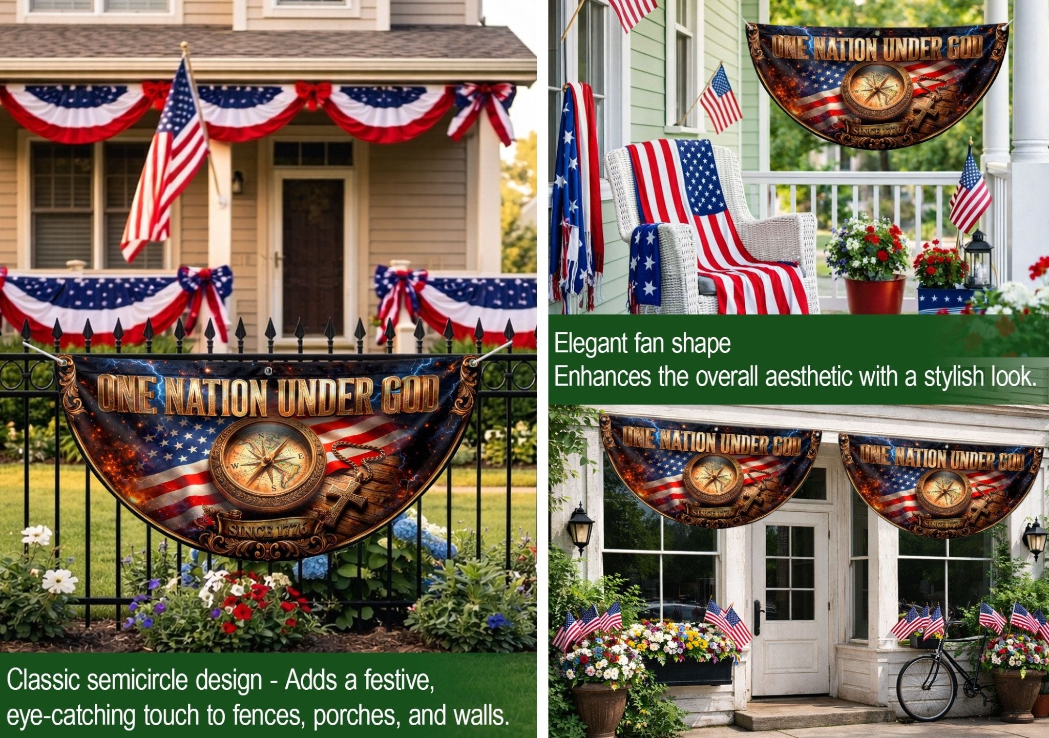 250 Years United States Fence Flag 1776-2026 Patriotic Compass Cross Outdoor Decoration - Rust Field Wear