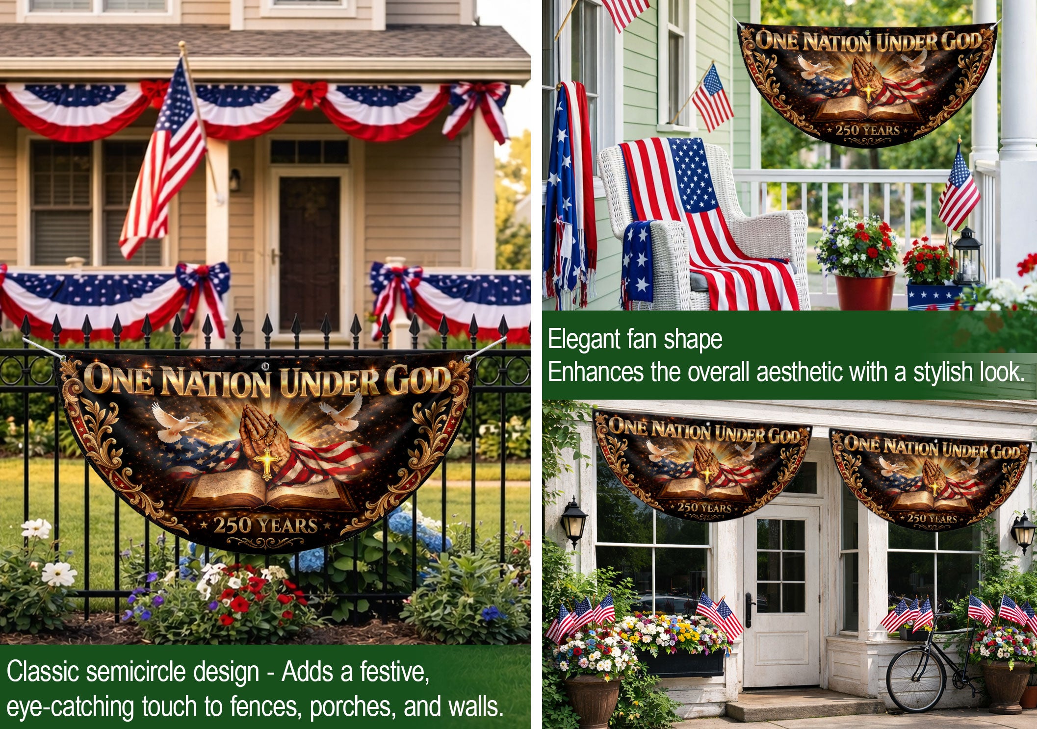 250 Years United States Fence Flag One Nation Under God 1776-2026 Patriotic Bible Banner