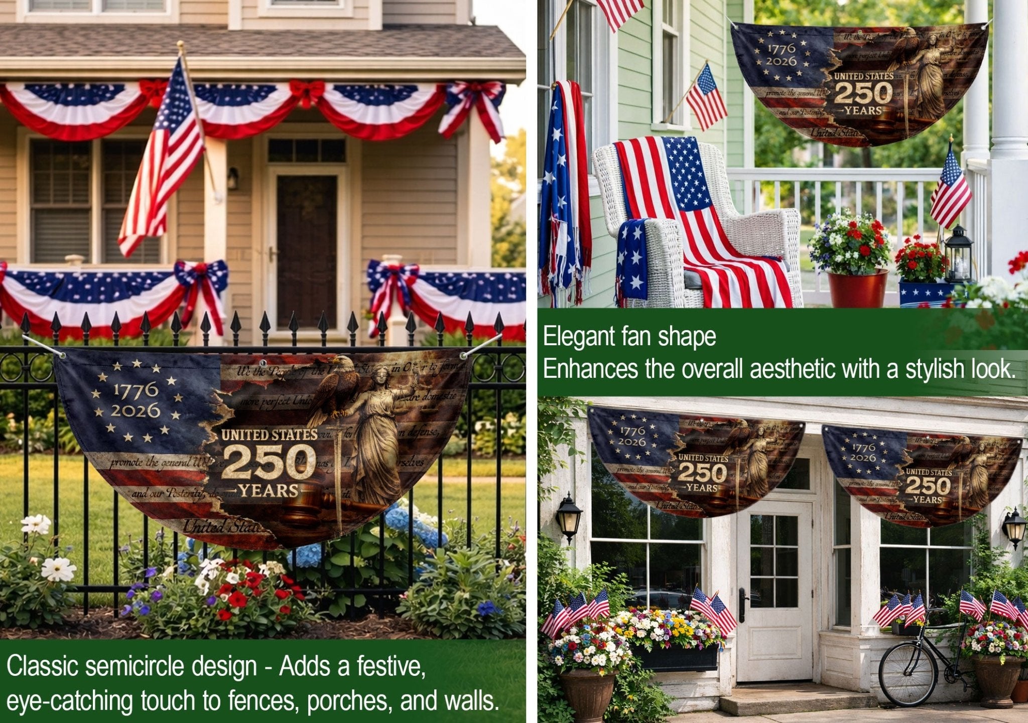 America 250 Years Fence Flag 1776 to 2026 Patriotic Eagle Lady Justice Outdoor Yard Decor - Rust Field Wear