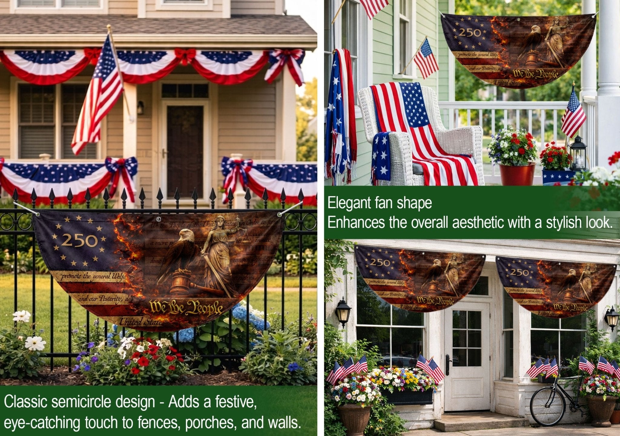 We The People 250 Fence Flag Patriotic Eagle Lady Justice 1776 to 2026 Outdoor Yard Decor - Rust Field Wear