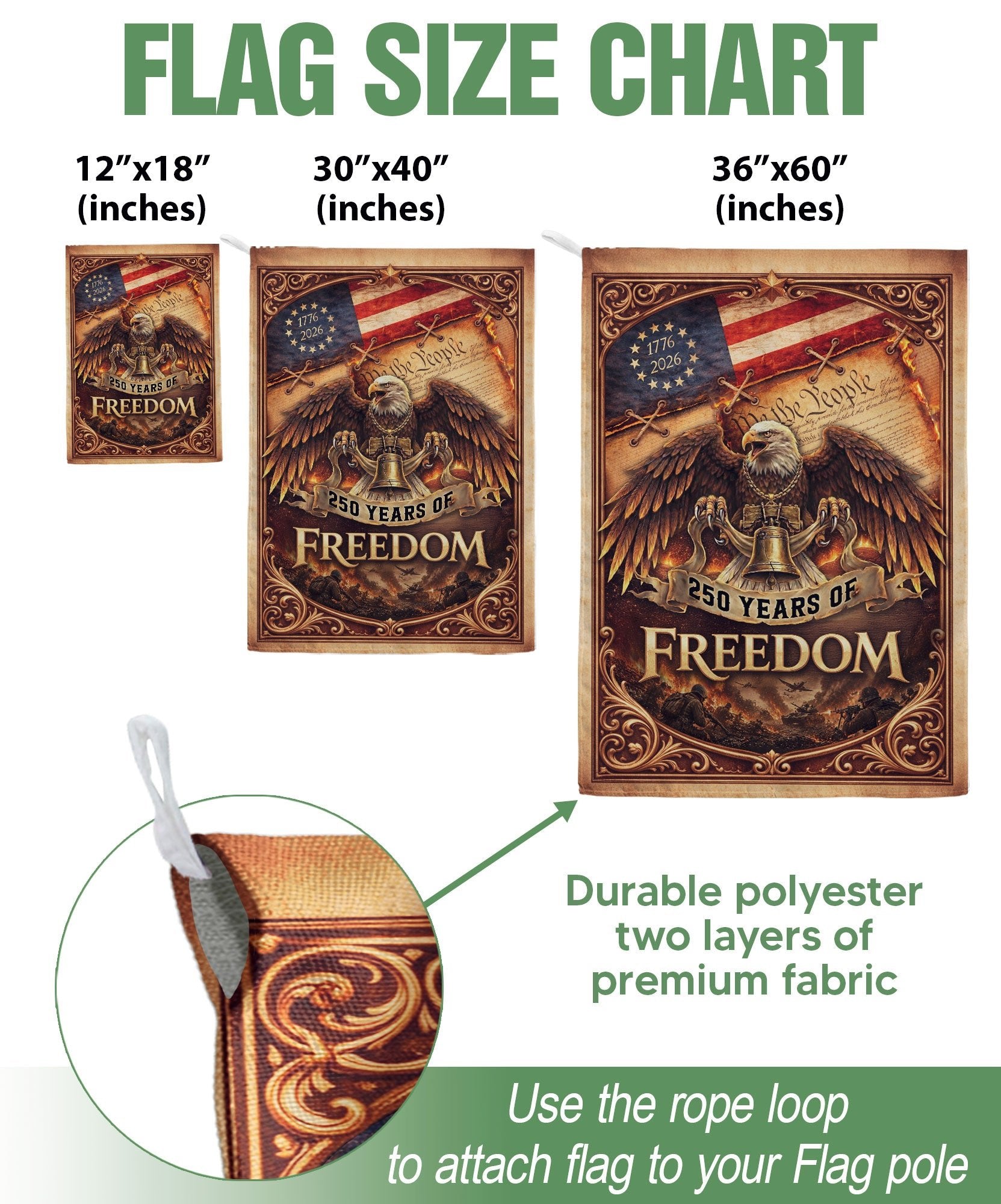 250th Anniversary House Flag 1776-2026 Eagle Freedom Patriotic Outdoor Banner - Rust Field Wear