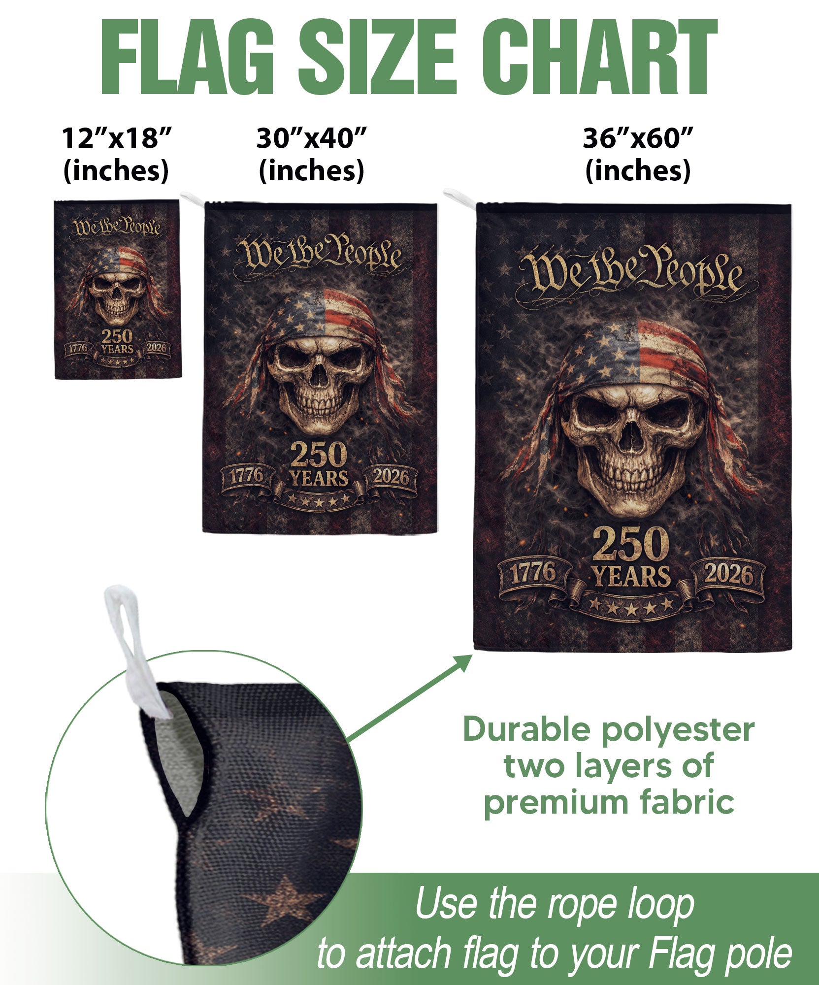 250th Anniversary House Flag - We The People Patriotic Skull Banner Home Decoration