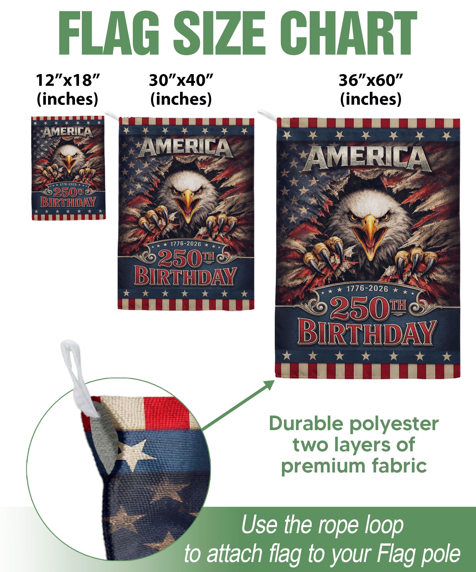 250th Birthday United States House Flag - Fierce Eagle Patriotic Banner Home Decor