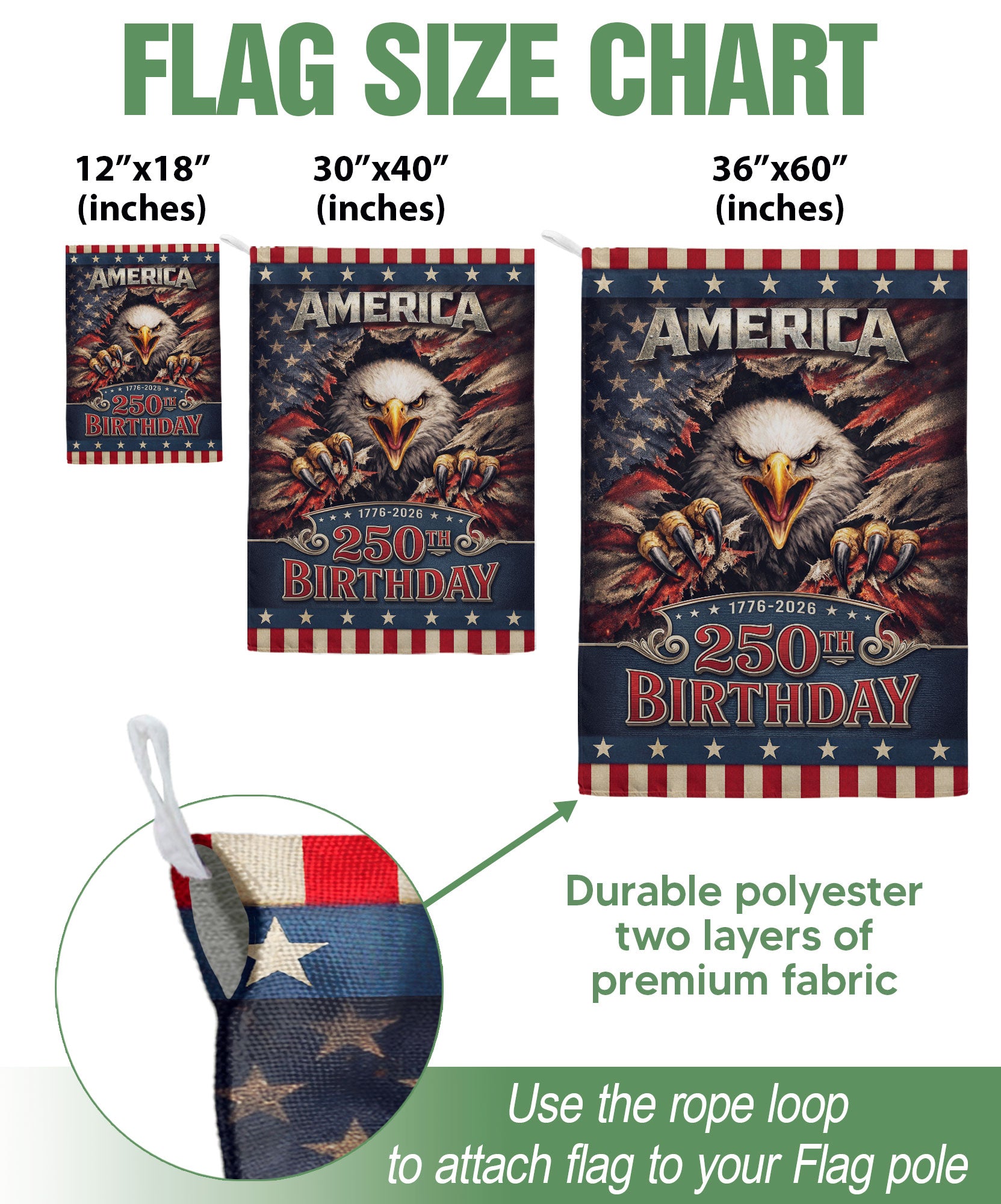 250th Birthday United States House Flag - Fierce Eagle Patriotic Banner Home Decor - Rust Field Wear