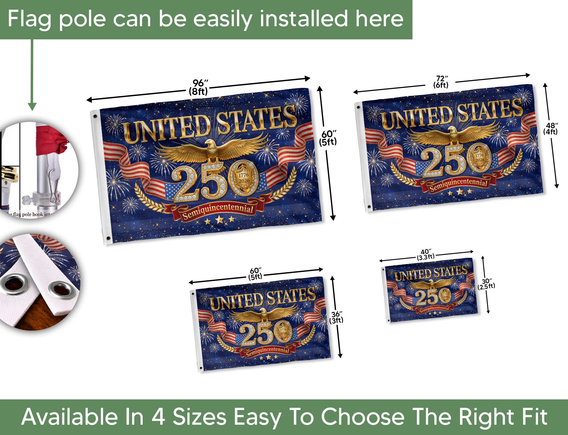 250 Years of Freedom House Flag 1776-2026 United States Eagle Fireworks Yard Banner