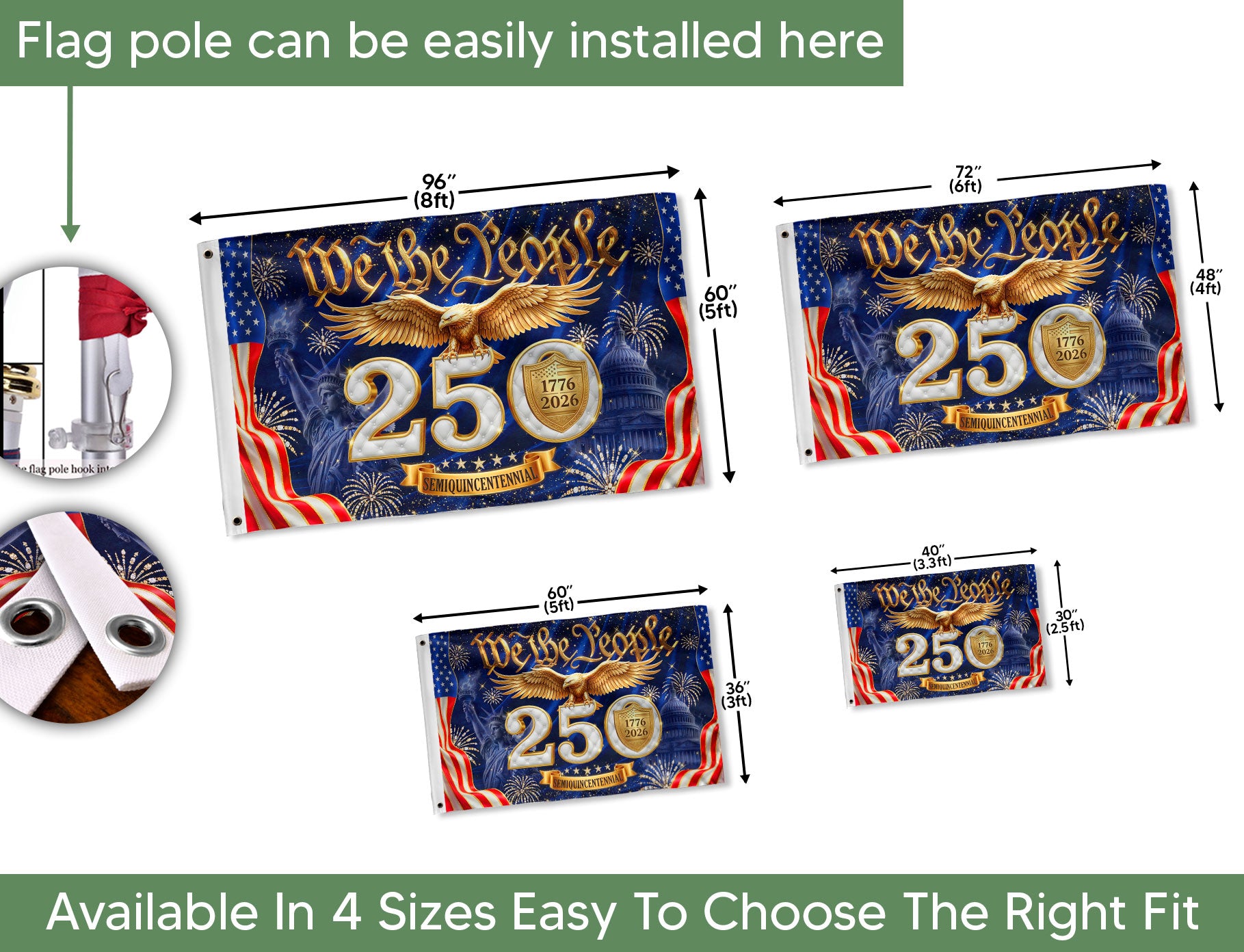 We The People 250th Anniversary House Flag 1776–2026 Patriotic Eagle Banner