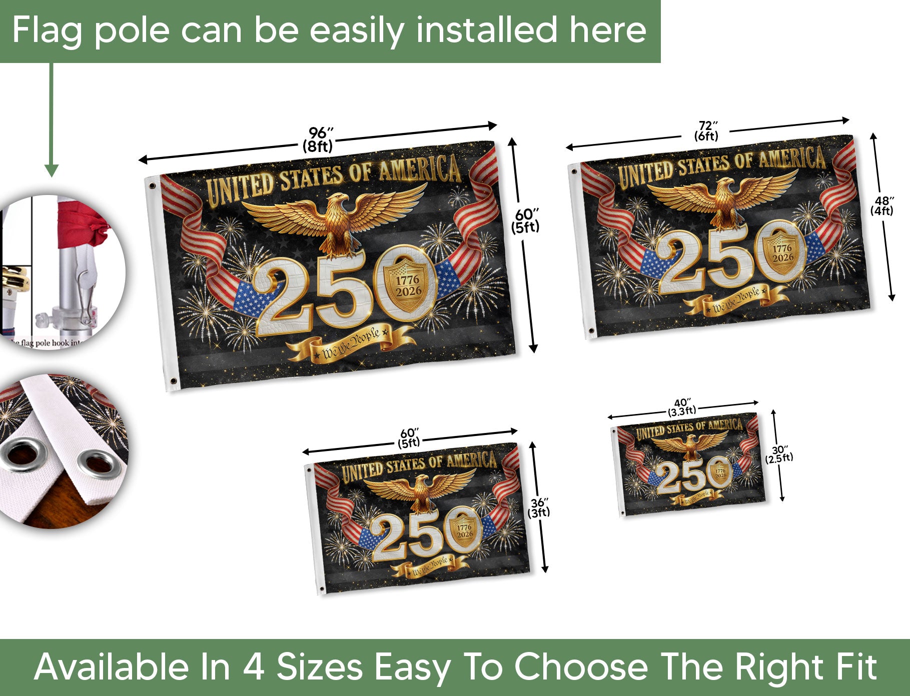 USA 250th Anniversary House Flag 1776–2026 Eagle Patriotic Outdoor Banner Decor