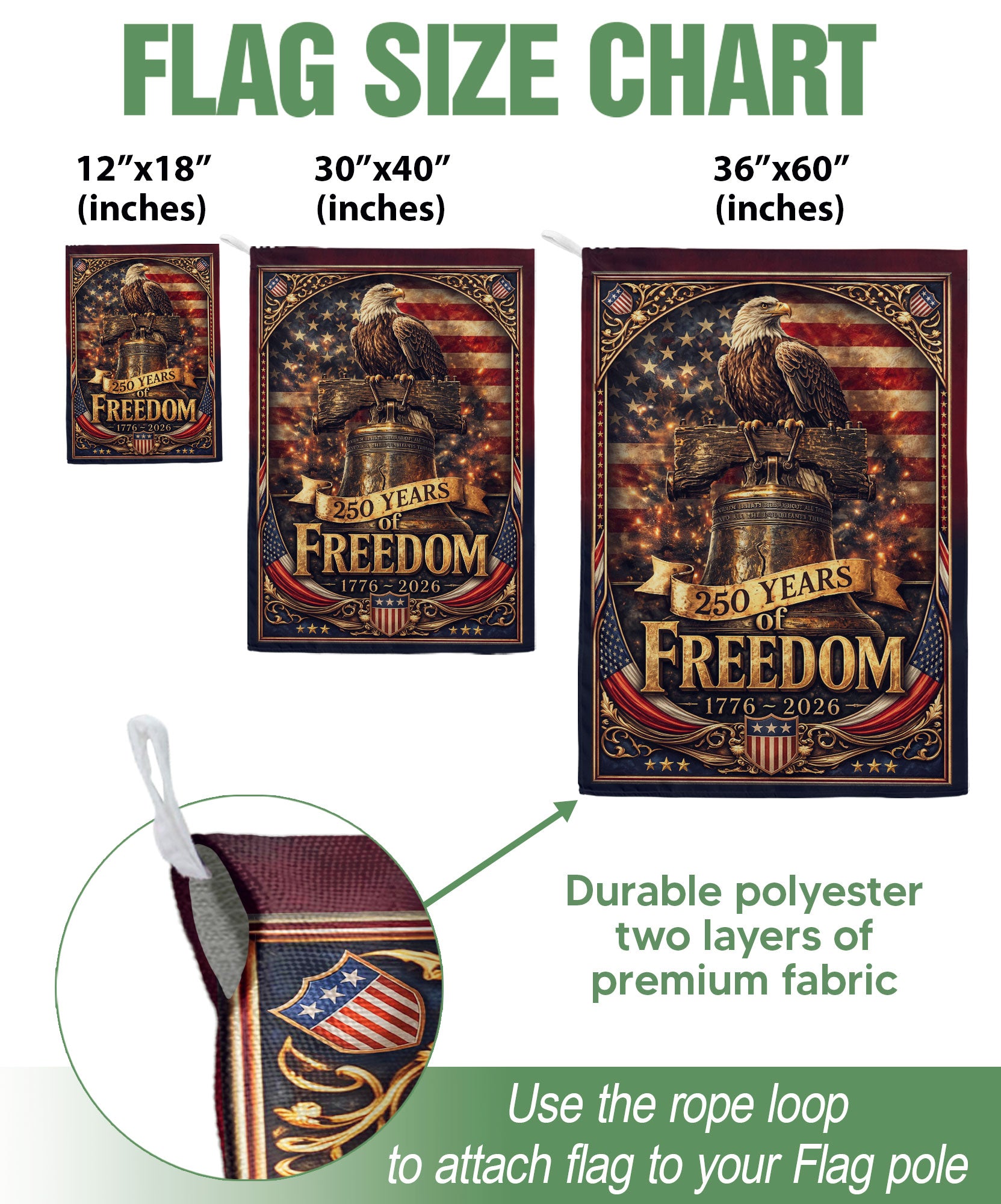 250 Years of Freedom House Flag 1776-2026 Liberty Bell & Eagle Patriotic Banner