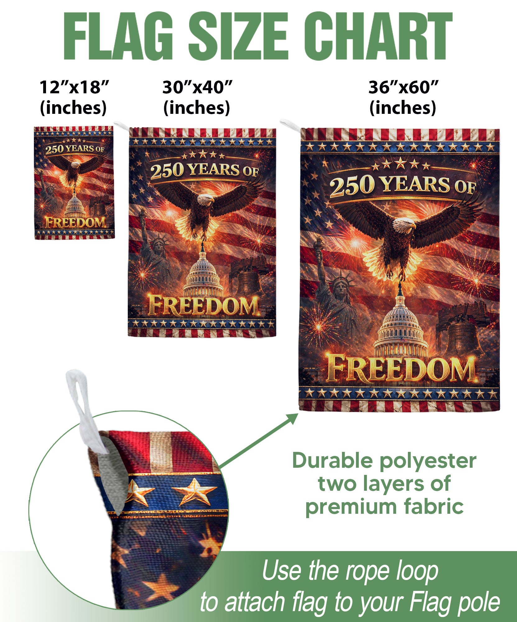 250 Years of Freedom House Flag 1776-2026 Patriotic Eagle Capitol Liberty Bell