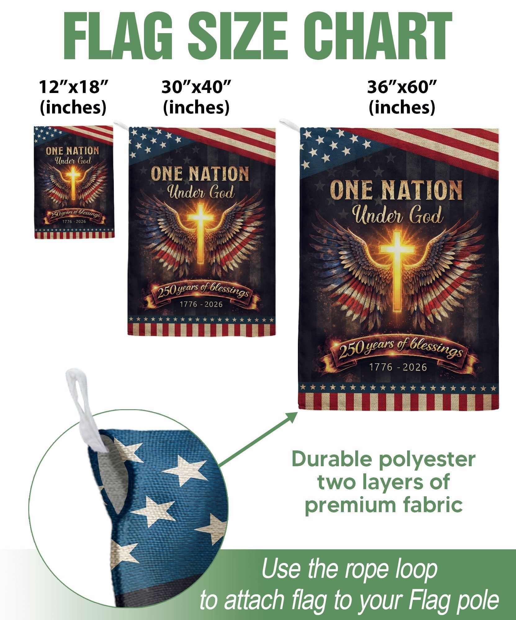 250th Anniversary House Flag One Nation Under God Cross Patriotic Banner 1776-2026 - Rust Field Wear