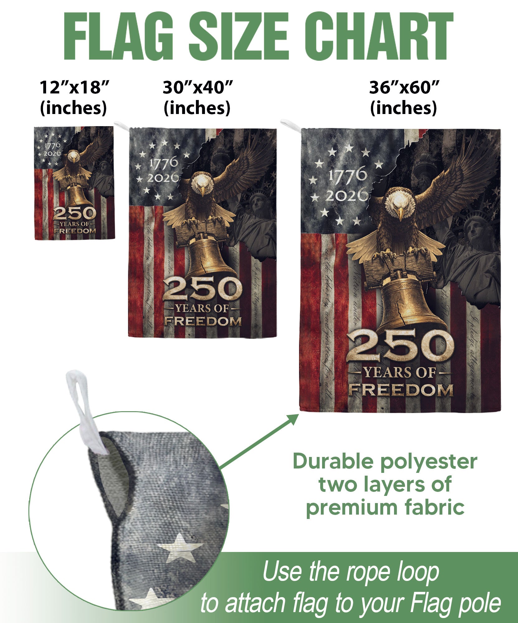 250th Anniversary House Flag - United States Eagle and Liberty Bell Patriotic Banner