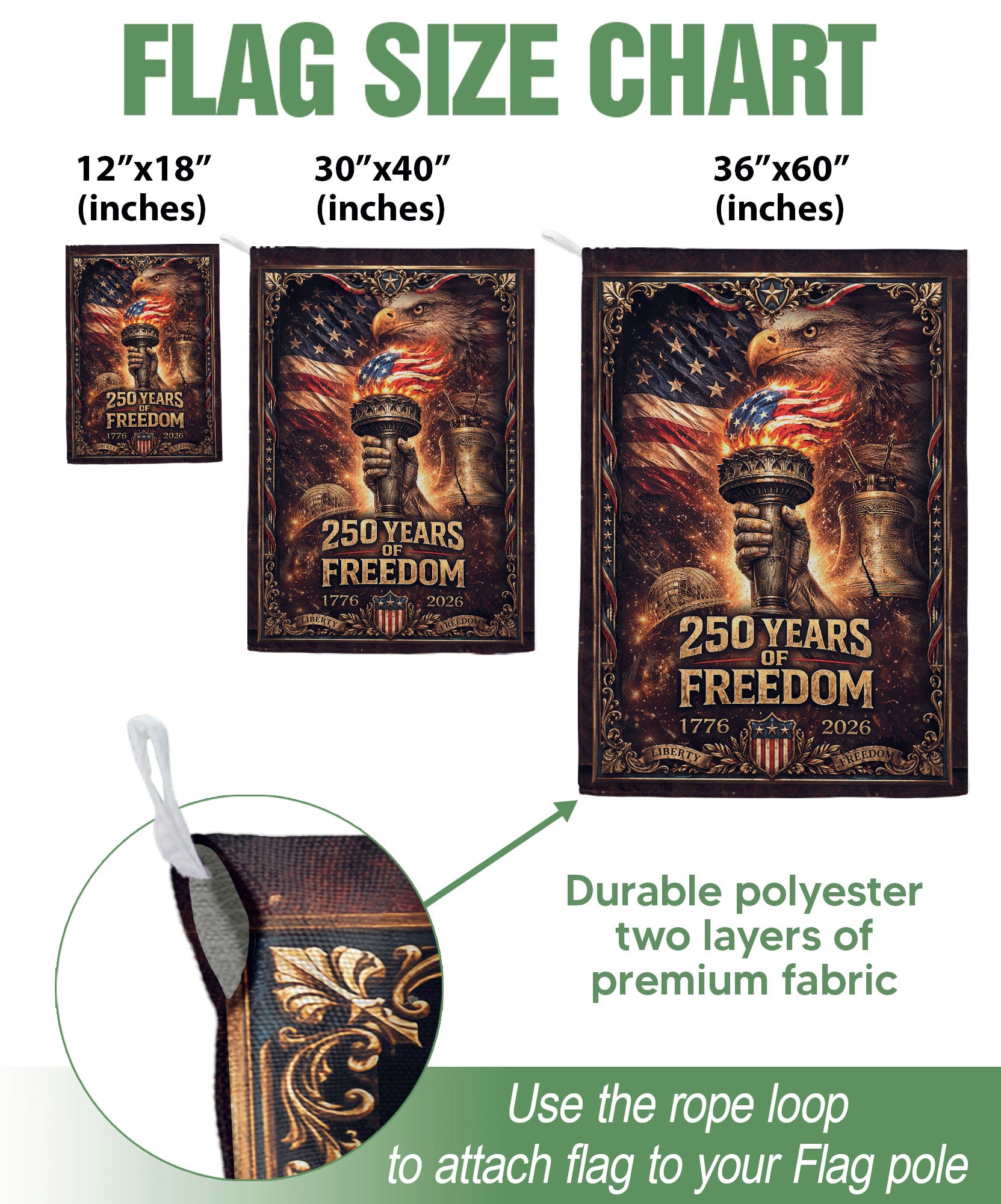 250 Years of Freedom Garden Flag - USA Torch & Eagle Patriotic Outdoor Decor 1776-2026