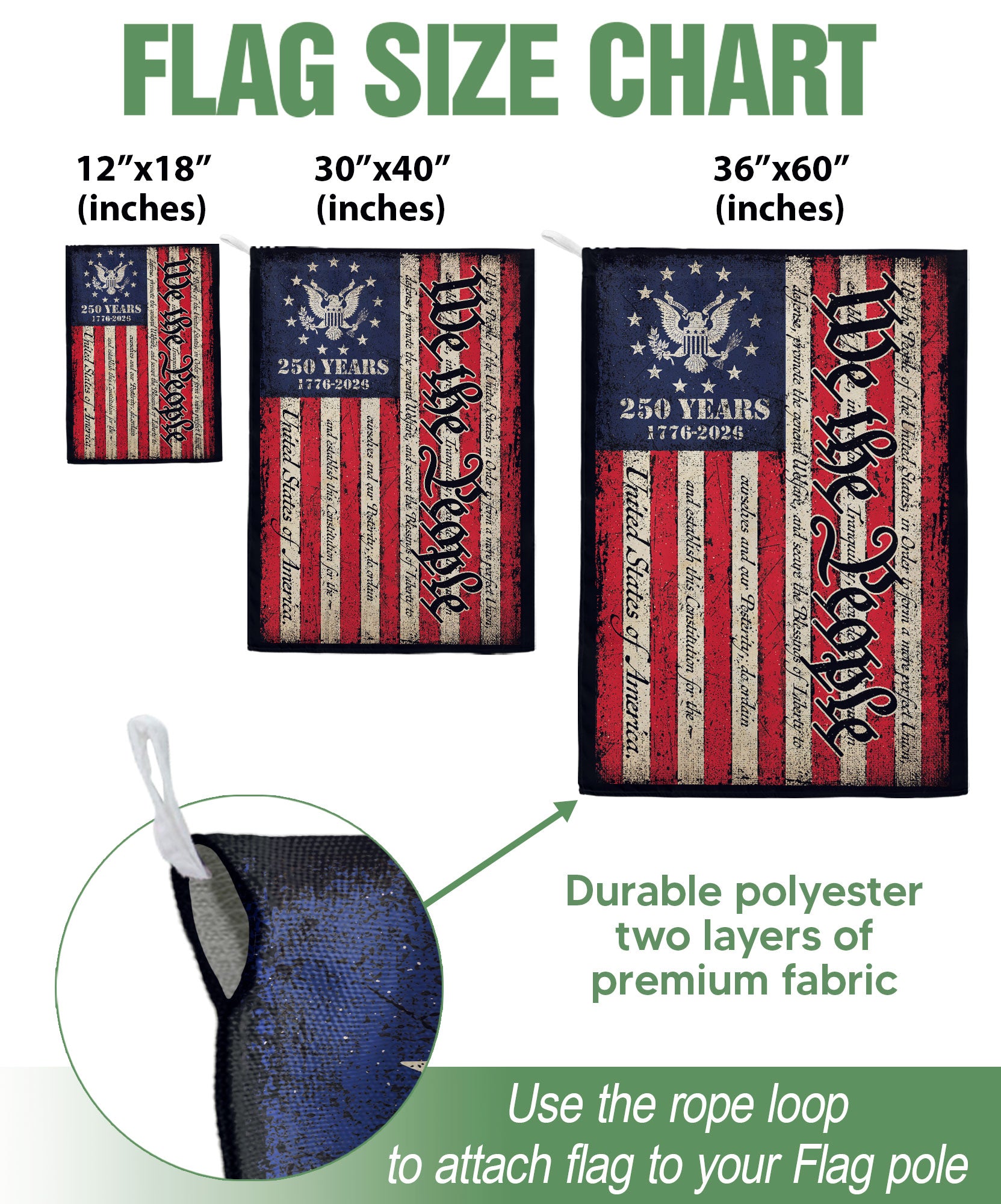 USA 250 Years Garden Flag - We The People Constitution Patriotic Outdoor Decor 1776-2026