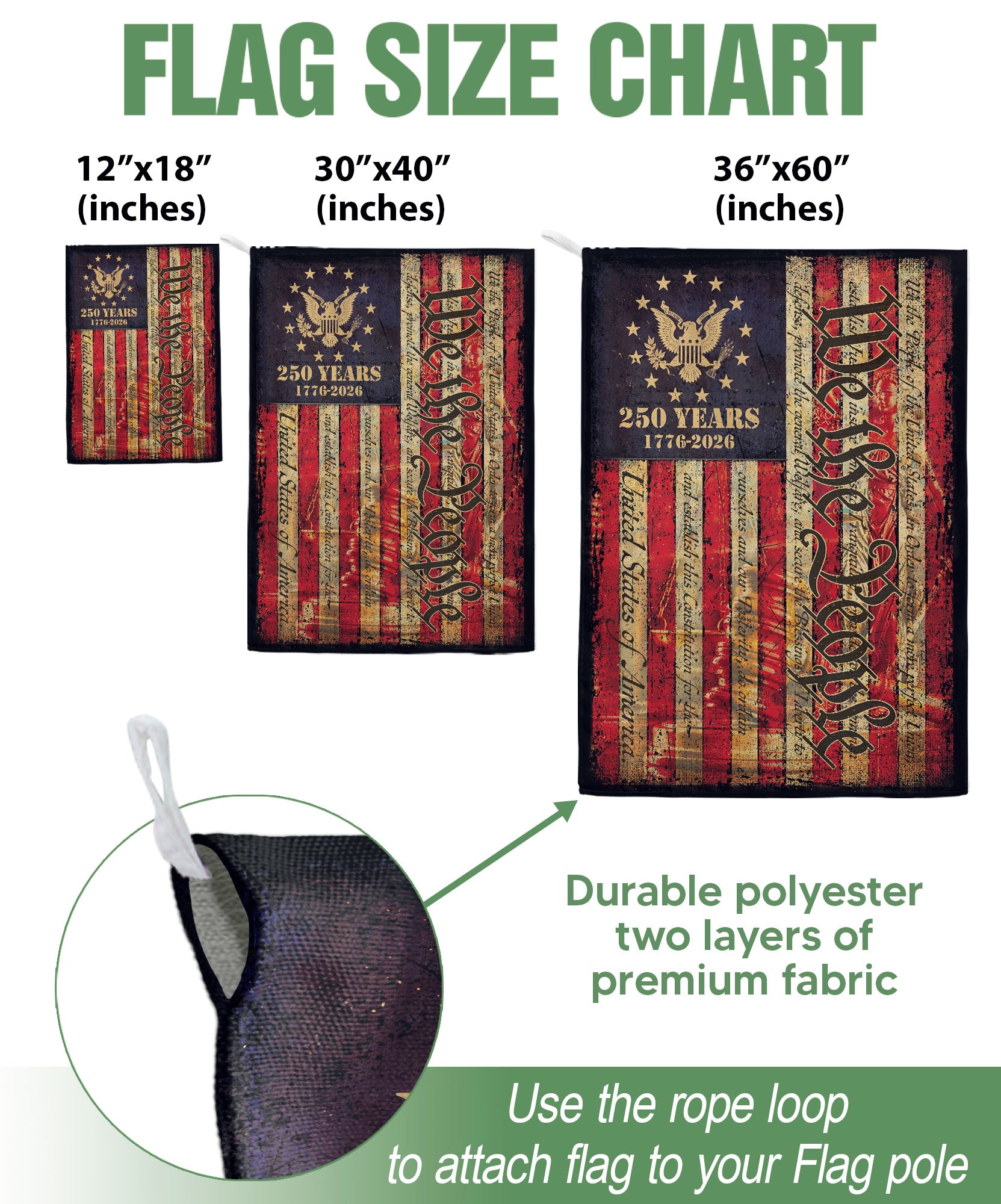 United States 250 Years House Flag - We The People Patriotic Large Home Banner 1776-2026