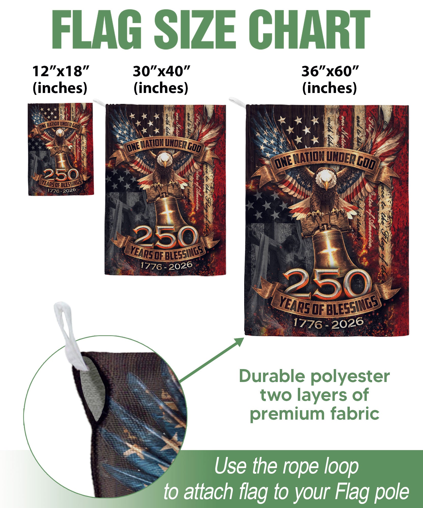 250 Years Garden Flag Eagle Liberty Bell Cross One Nation Under God Decor 1776-2026