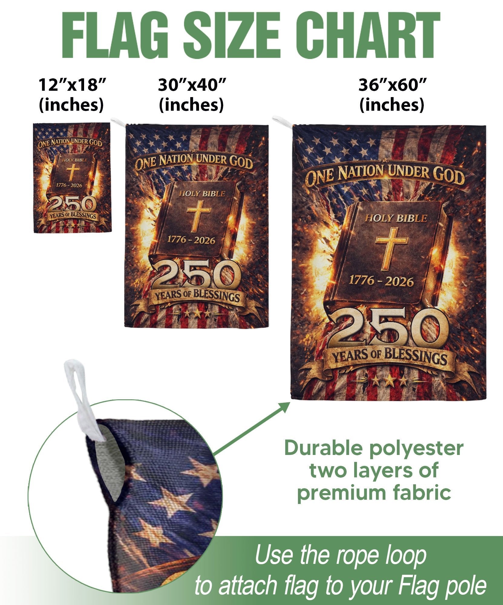 250 Years of Blessings House Flag 1776-2026 One Nation Under God Christian Decor - Rust Field Wear