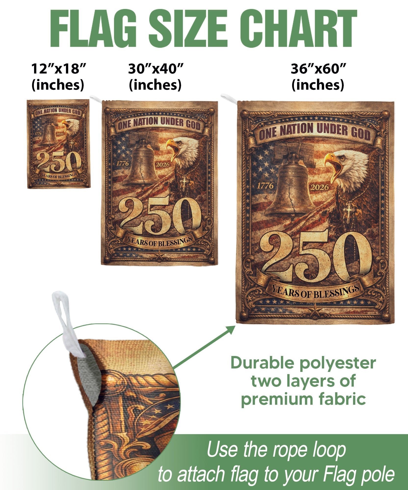 1776-2026 Anniversary Garden Flag 250 Years of Blessings One Nation Under God Eagle - Rust Field Wear