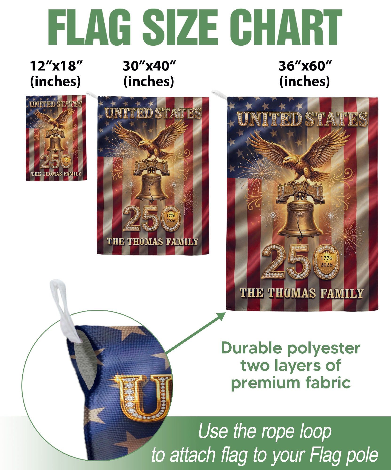 Custom Family Name United States 250 Years Liberty Bell Patriot Eagle Garden Flag