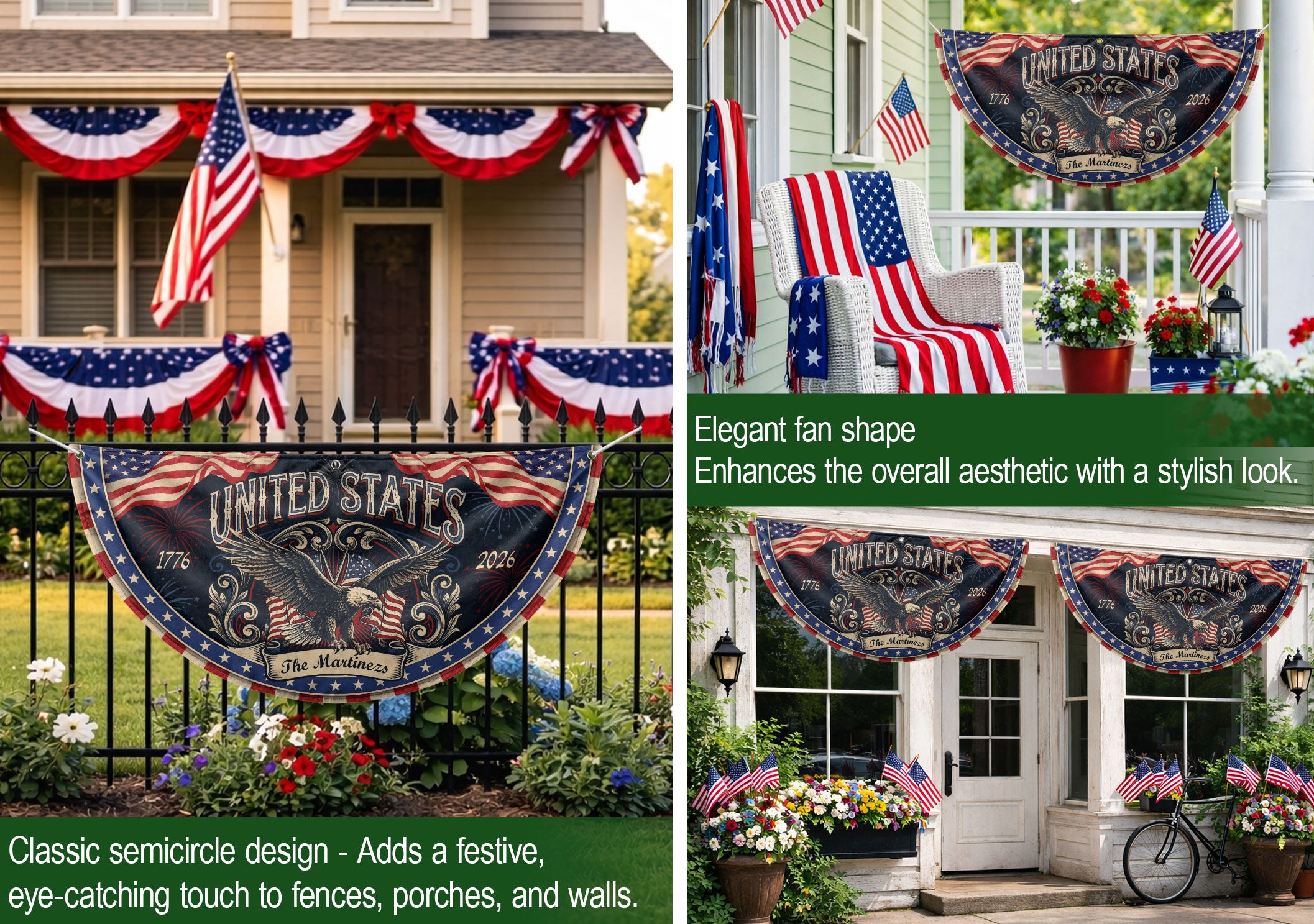 Custom Family Name United States 1776-2026 Patriot Eagle Bunting Fence Flag Banner
