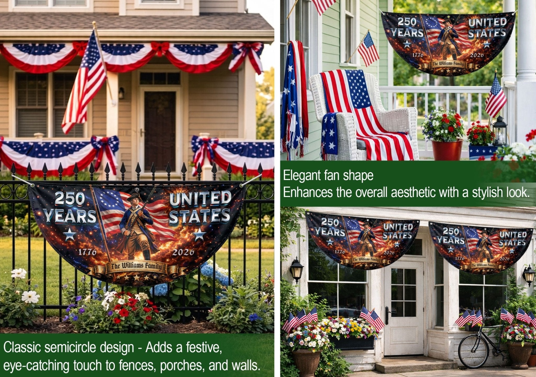 Custom Family Name 1776-2026 United States Patriot Soldier Bunting Banner Fence Flag - Rust Field Wear