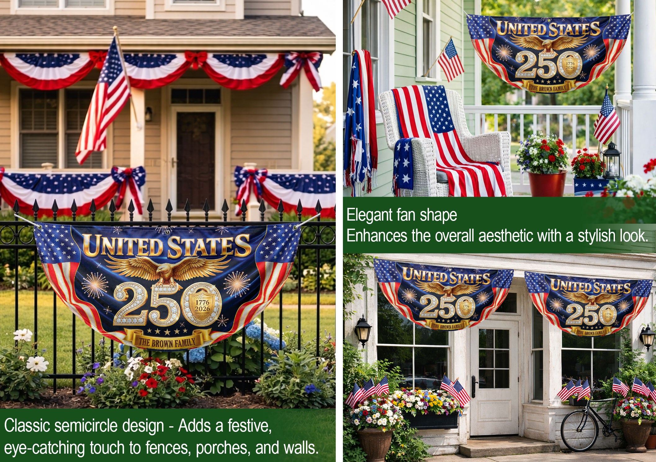 Custom Family Name United States 250 Years Patriot Golden Eagle 1776-2026 Fence Flag