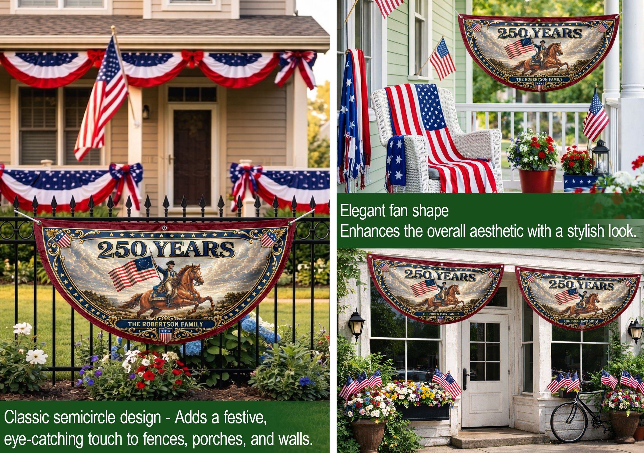 Custom Family Name 250 Years United States George Washington Patriot Bunting Fence Flag