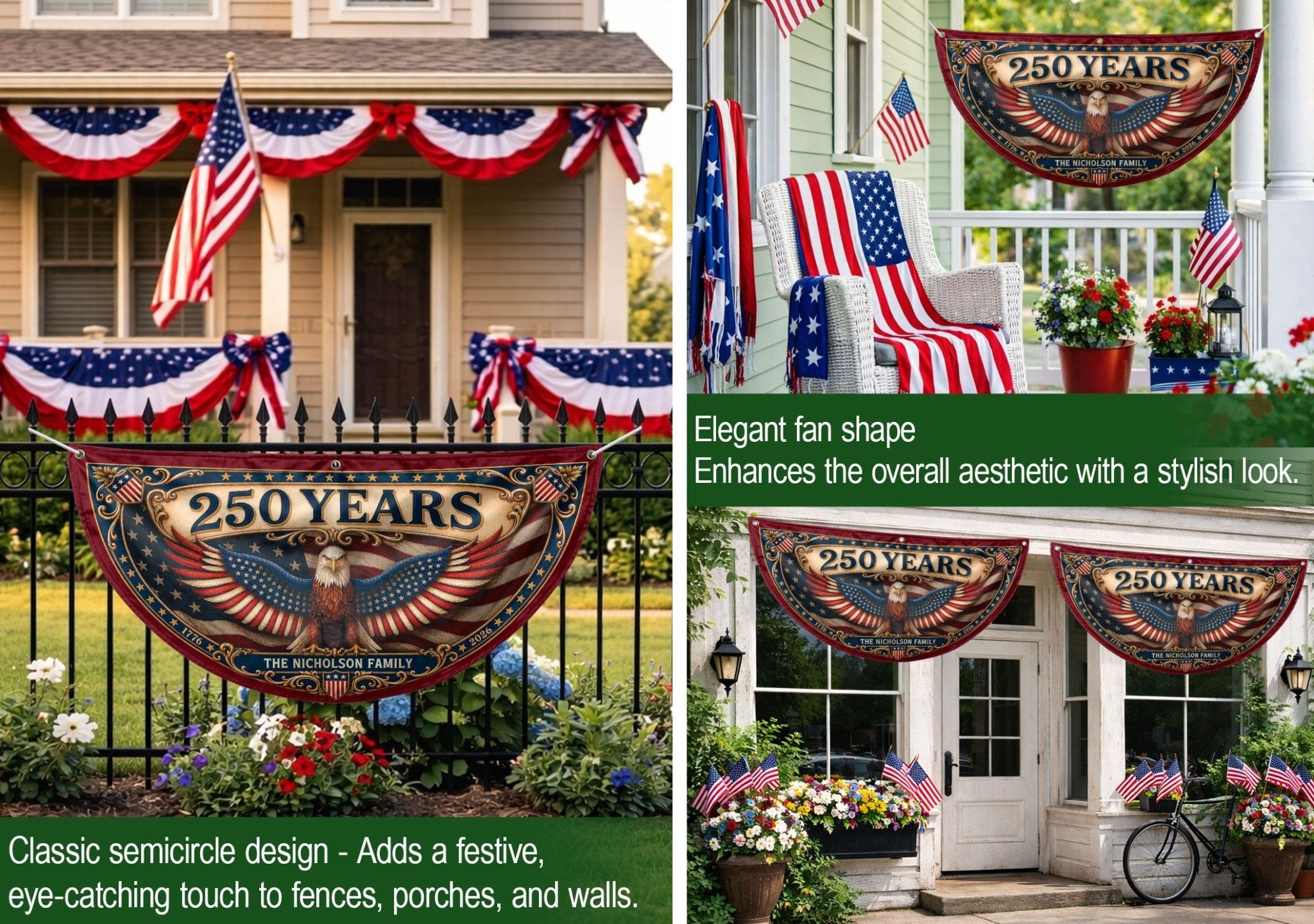Personalized Family Name 1776-2026 United States Patriot Eagle Wings Bunting Banner - Rust Field Wear