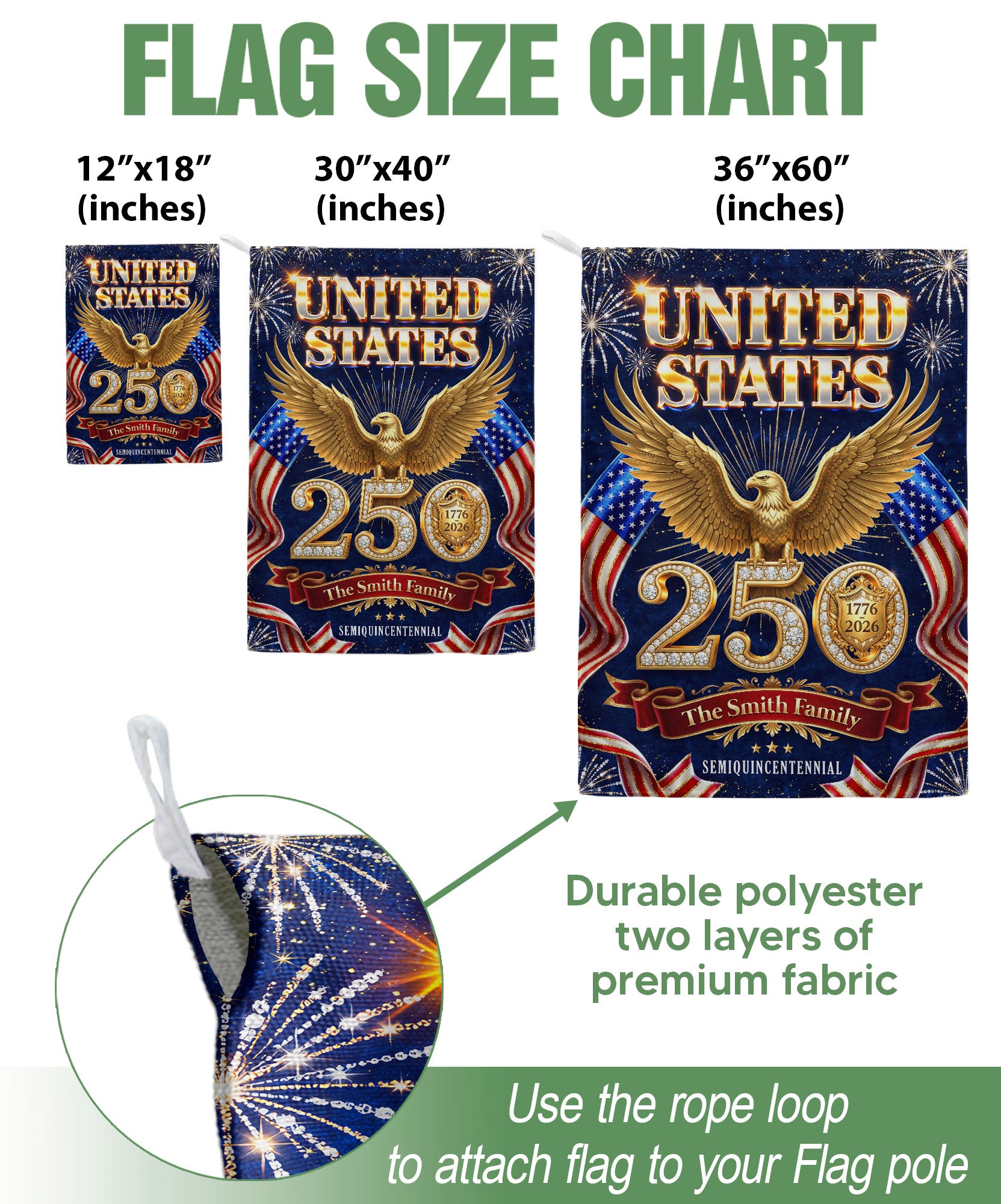 Custom Family Name United States 250 Years Patriot Eagle Garden Flag - 1776-2026 Decor