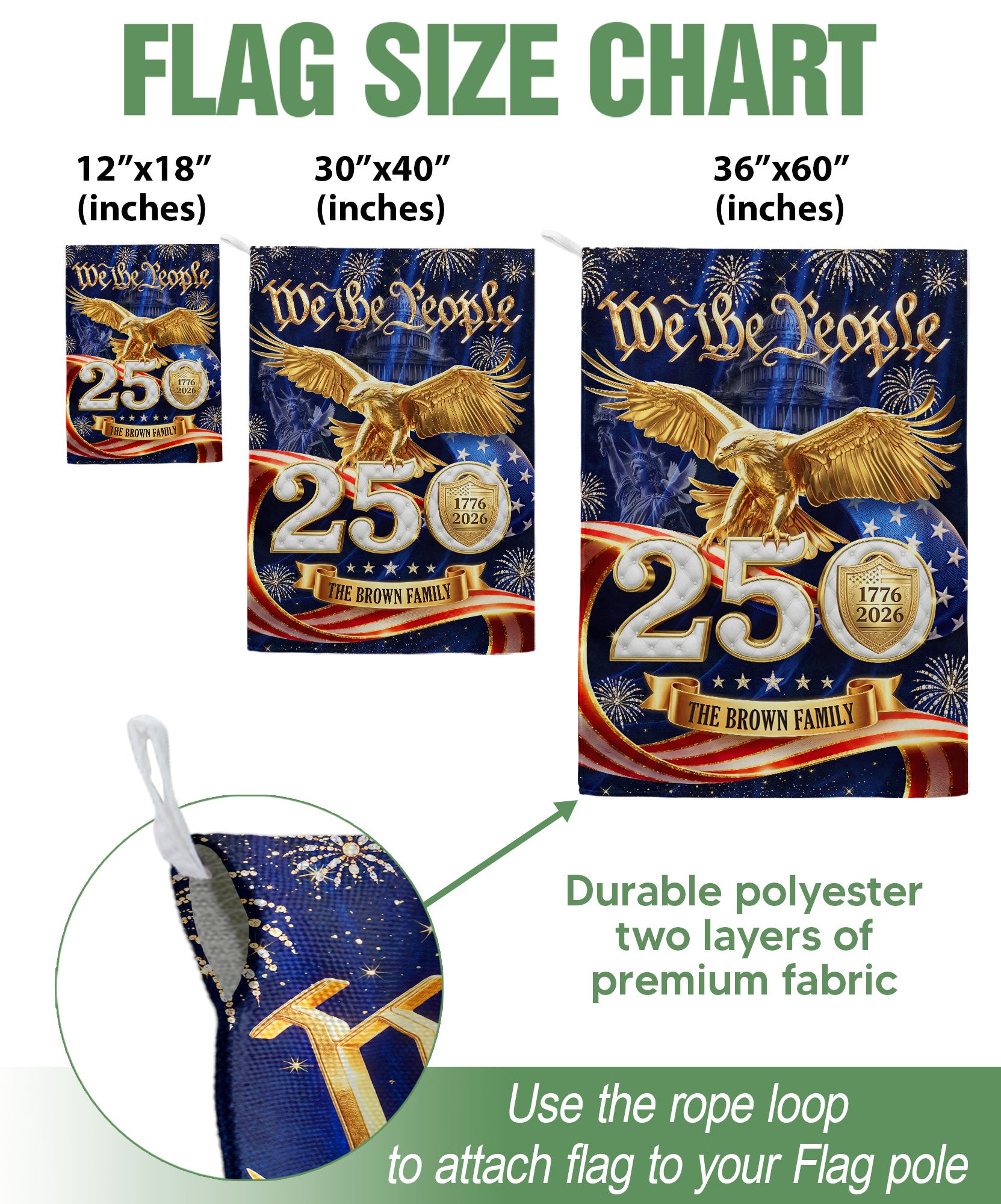 Custom Family Name We The People 1776-2026 United States Patriot Eagle Garden Flag
