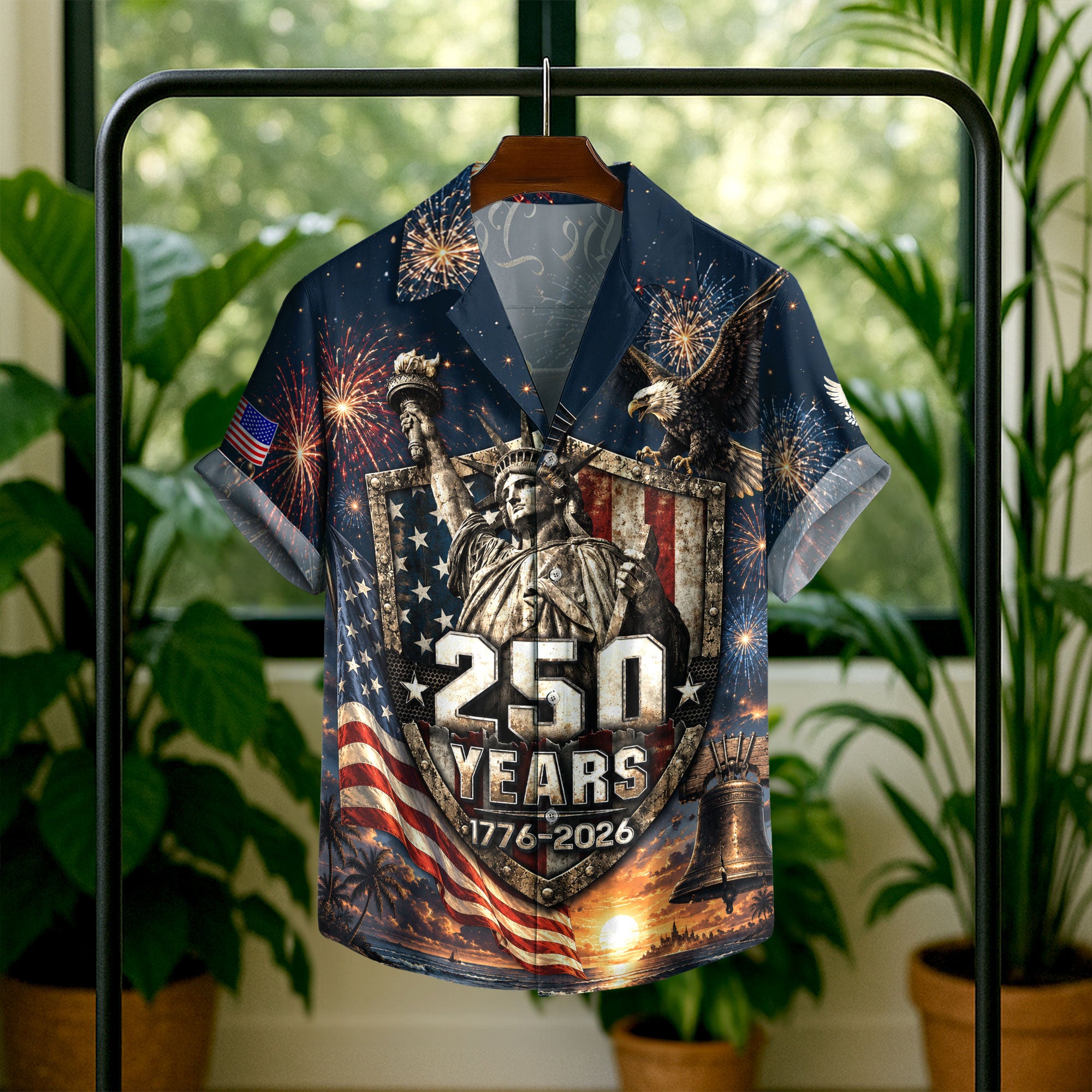 USA 250th Celebration Hawaiian Shirt – Freedom Shield Patriotic Design